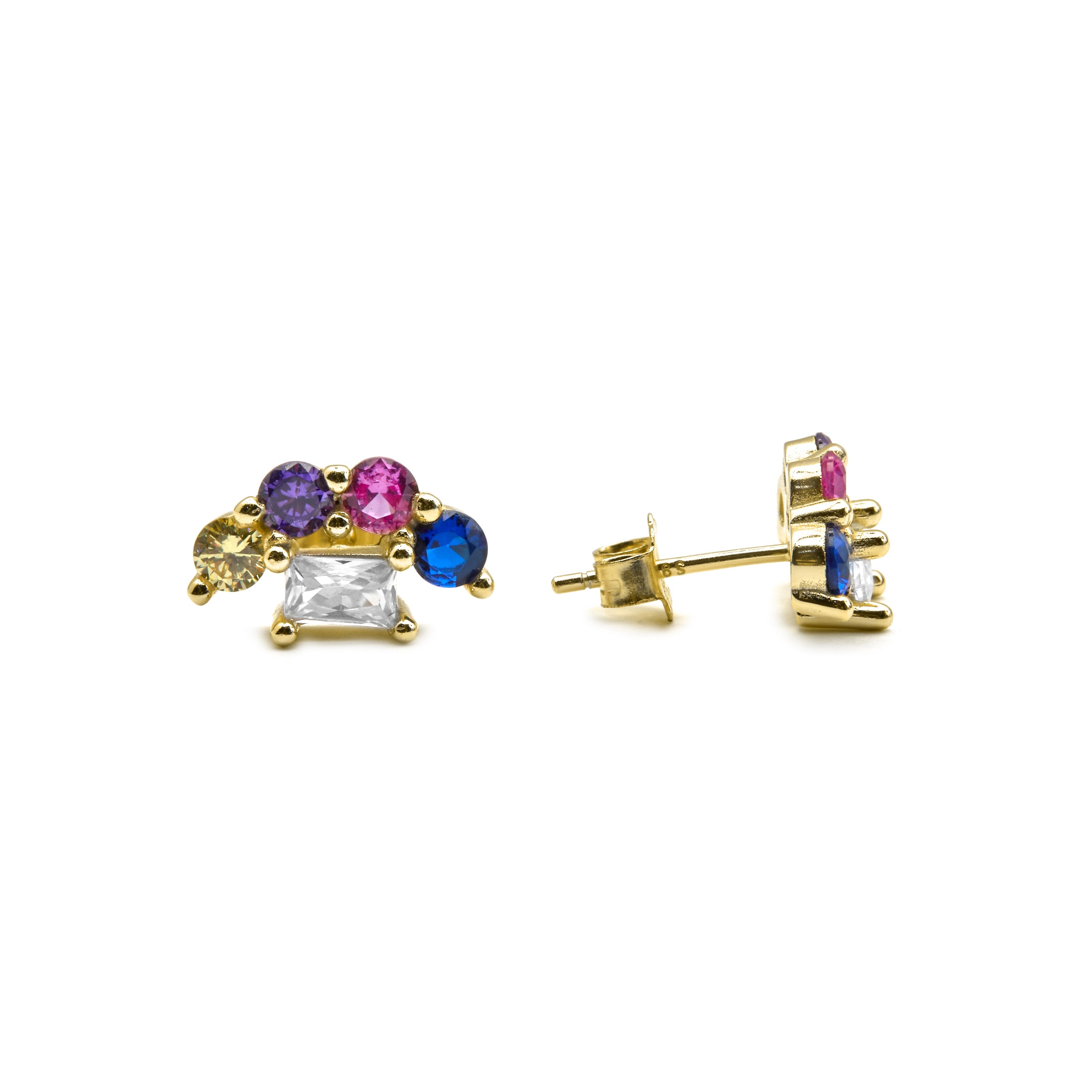 Brincos de Prata 925 e Zircônia Multicolorida com acabamento em ouro 18k - Nockyo