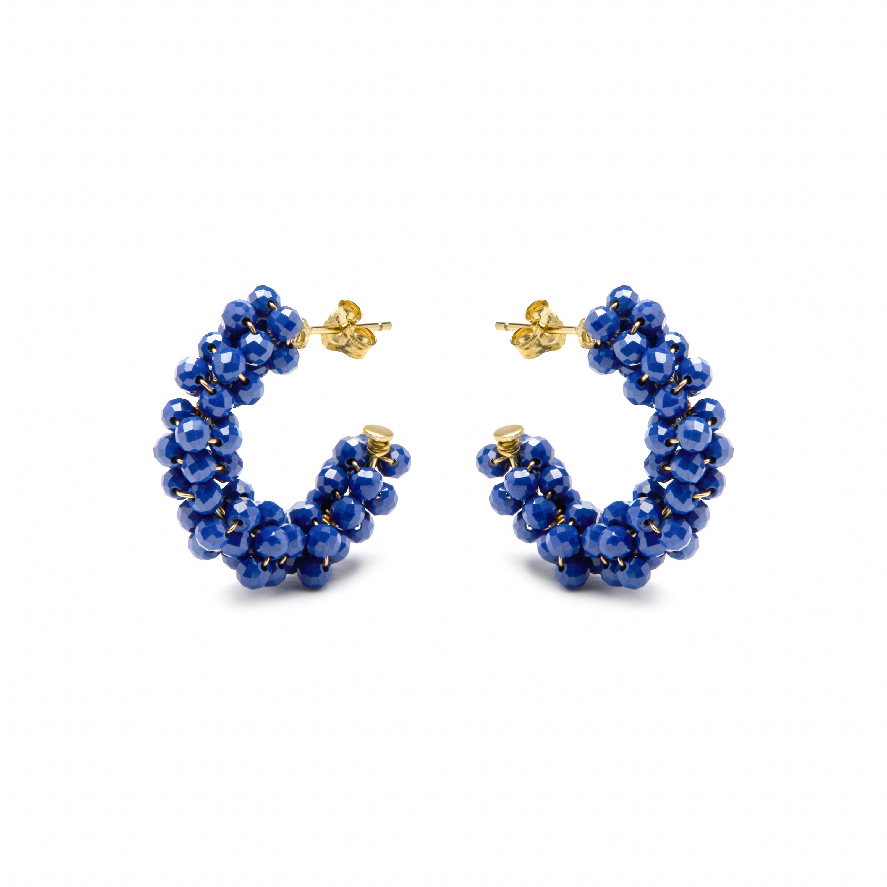 Brincos de Prata de Lei 925 e Cristal Azul Escuro com acabamento em ouro amarelo de 18k - Silka