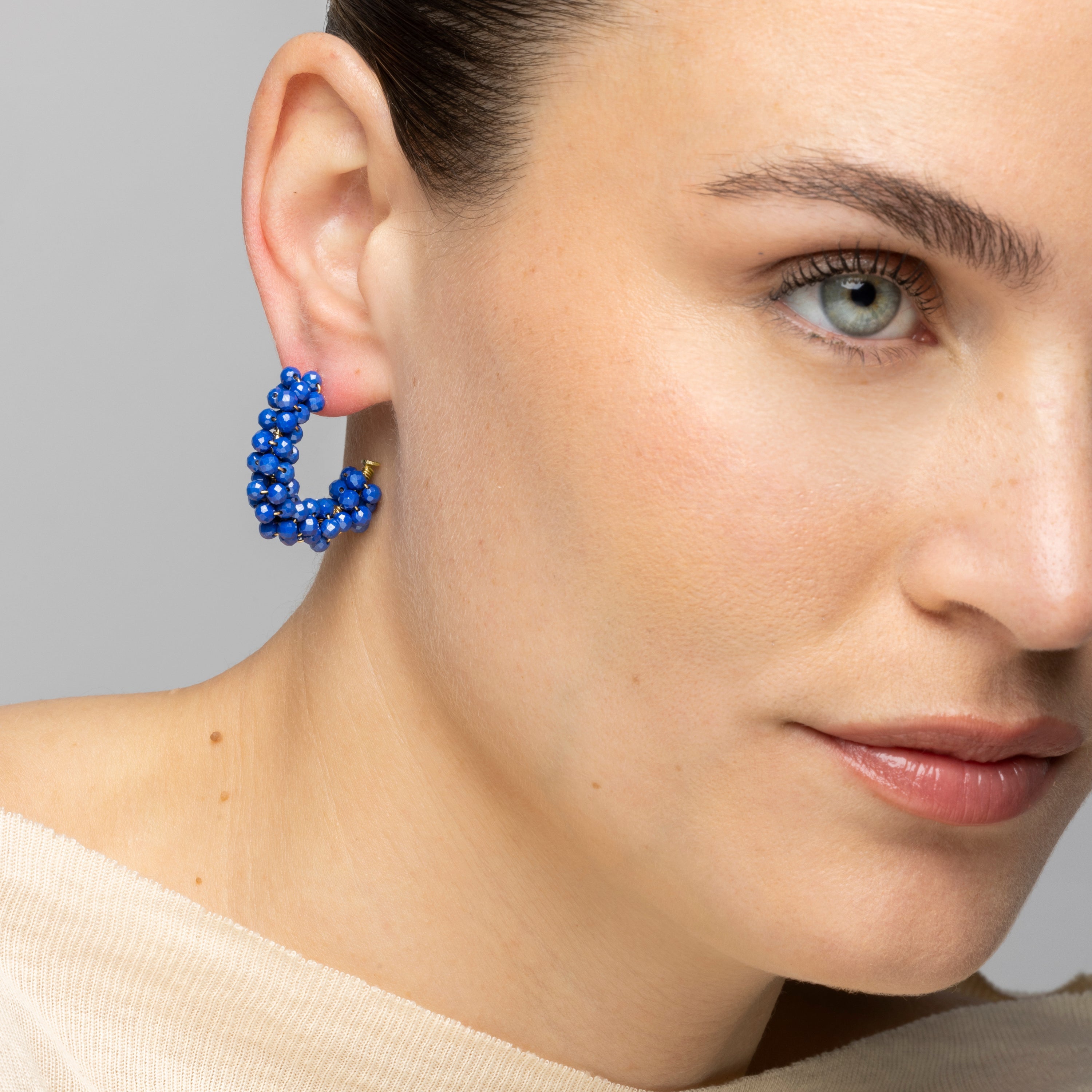 925 Sterling Silver and Dark Blue Crystal Earrings in 18k Yellow Gold Finish - Silka