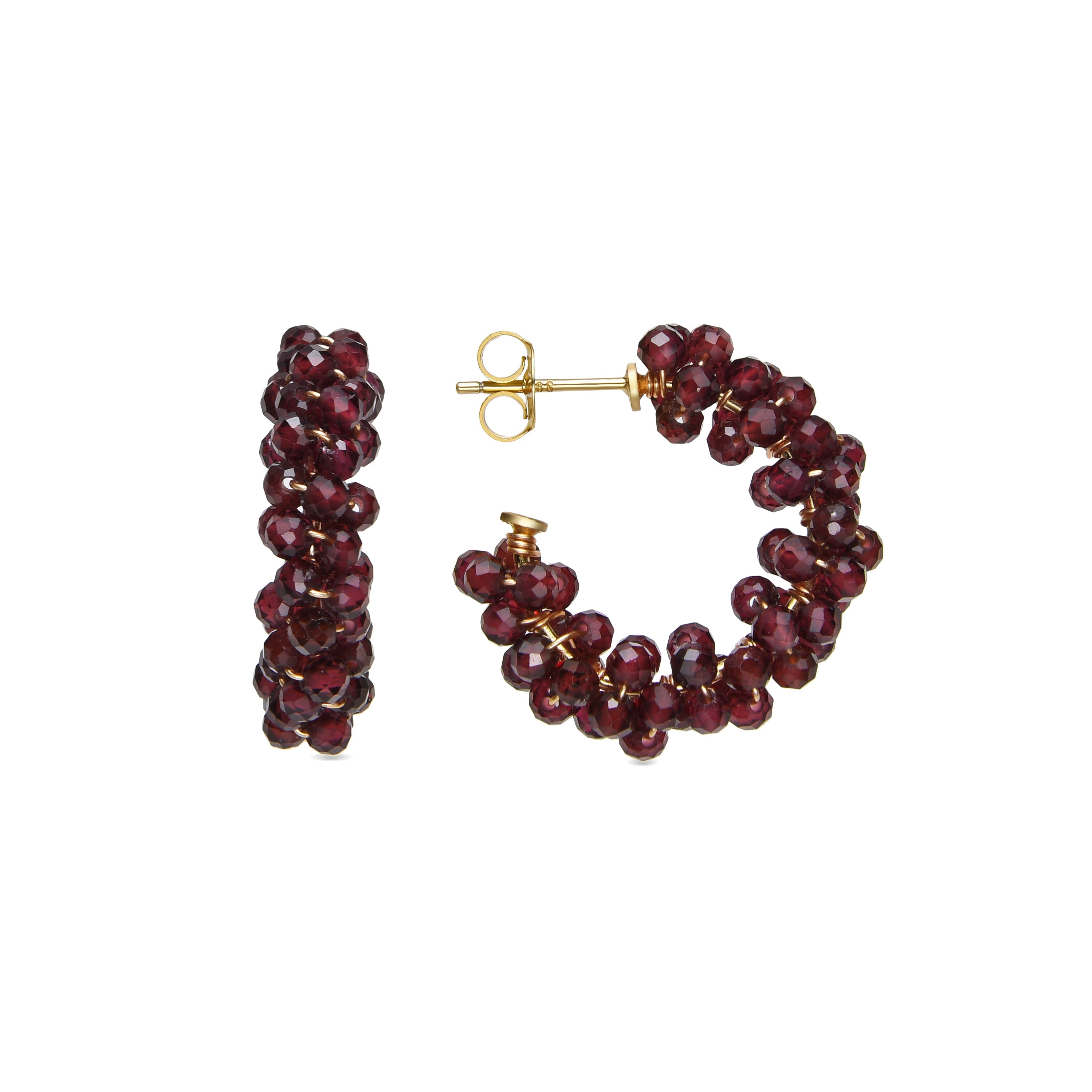 925 Sterling Silver and Garnet Crystal Earrings with 18k Gold Finish - Silka