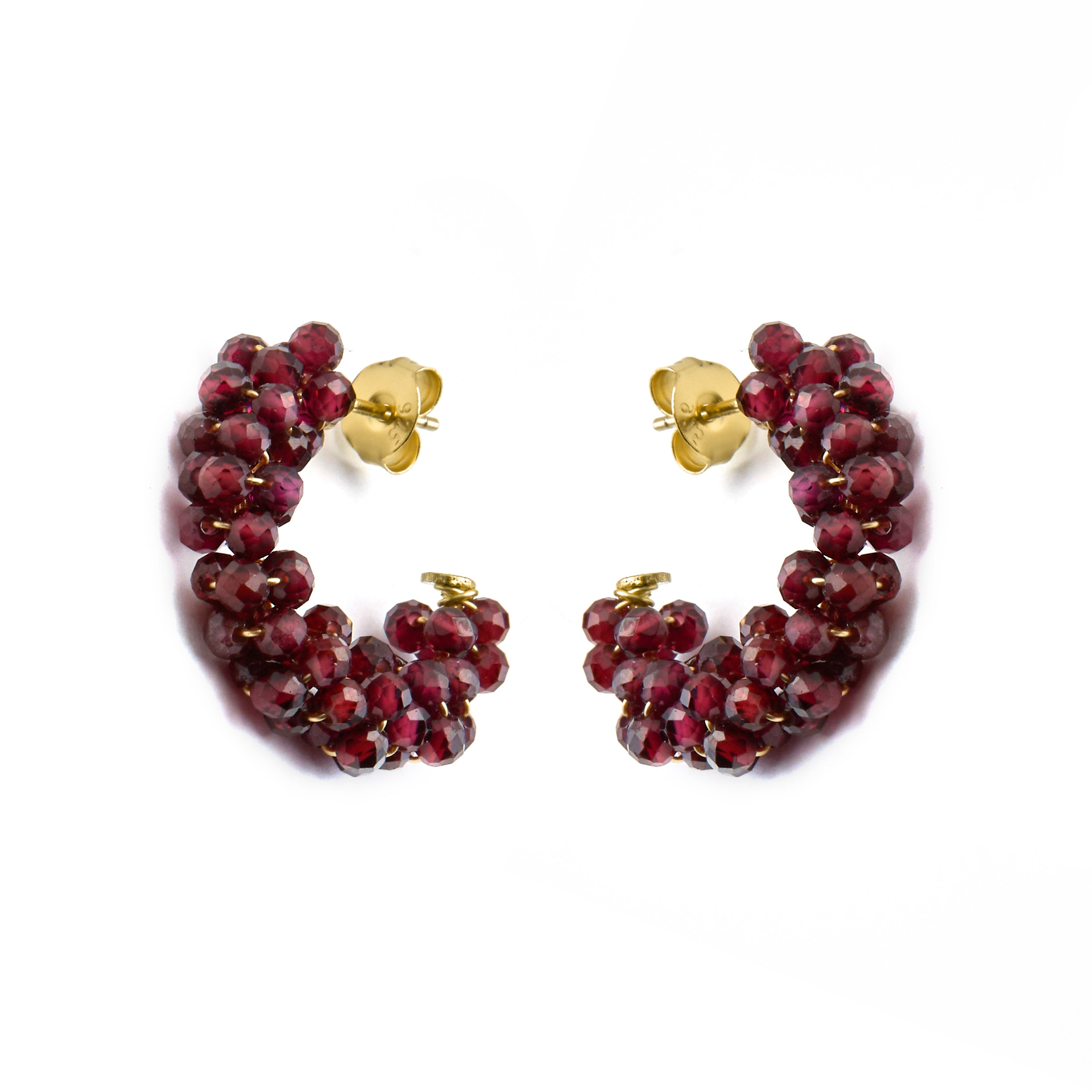 925 Sterling Silver and Garnet Crystal Earrings with 18k Gold Finish - Silka