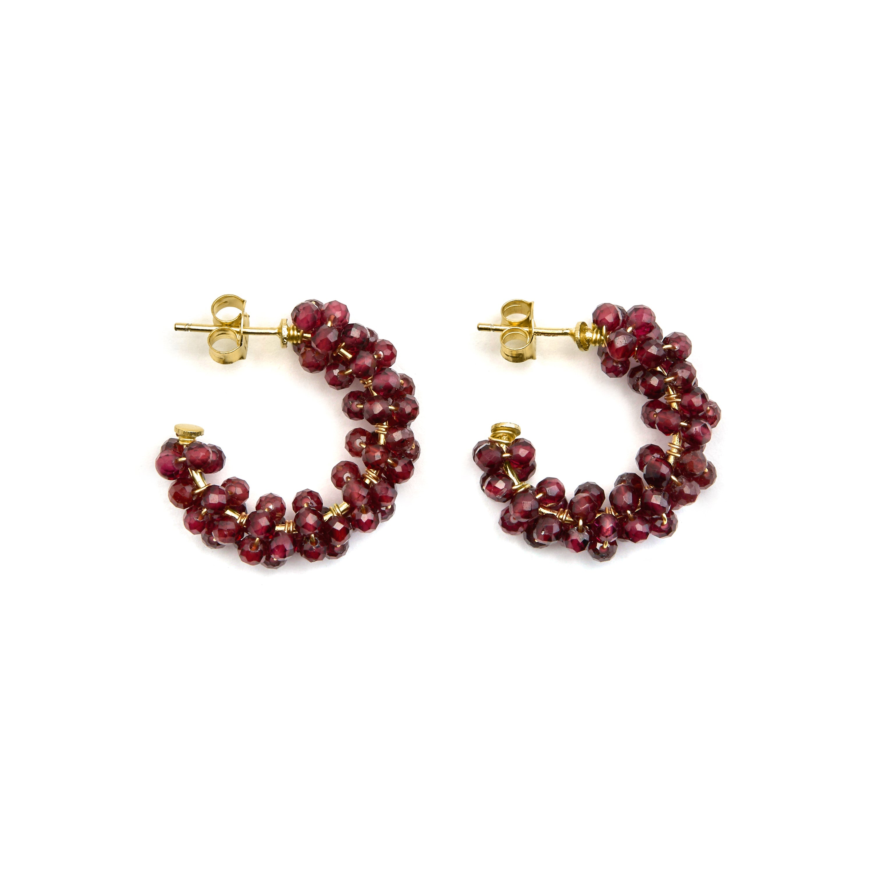 925 Sterling Silver and Garnet Crystal Earrings with 18k Gold Finish - Silka
