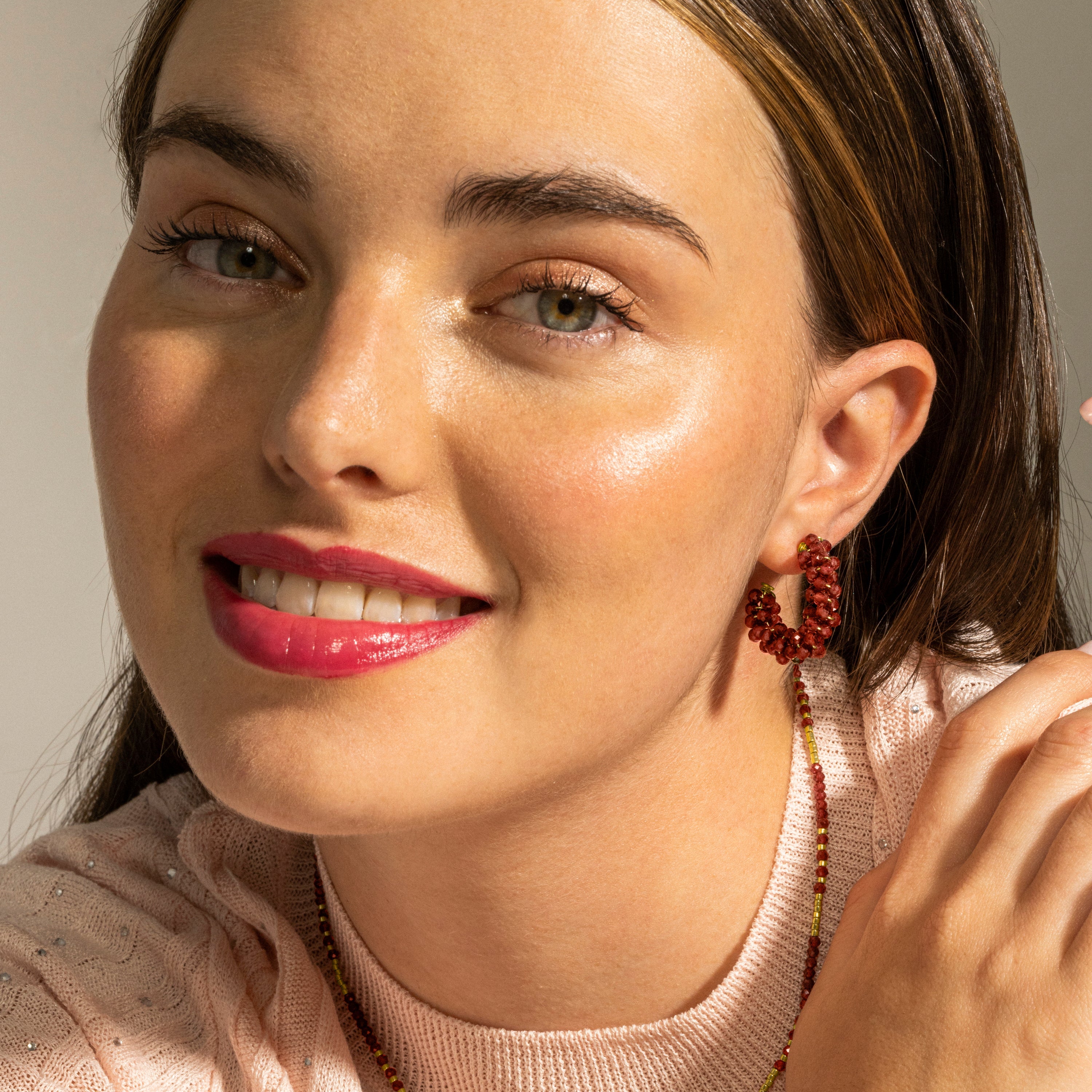 925 Sterling Silver and Garnet Crystal Earrings with 18k Gold Finish - Silka