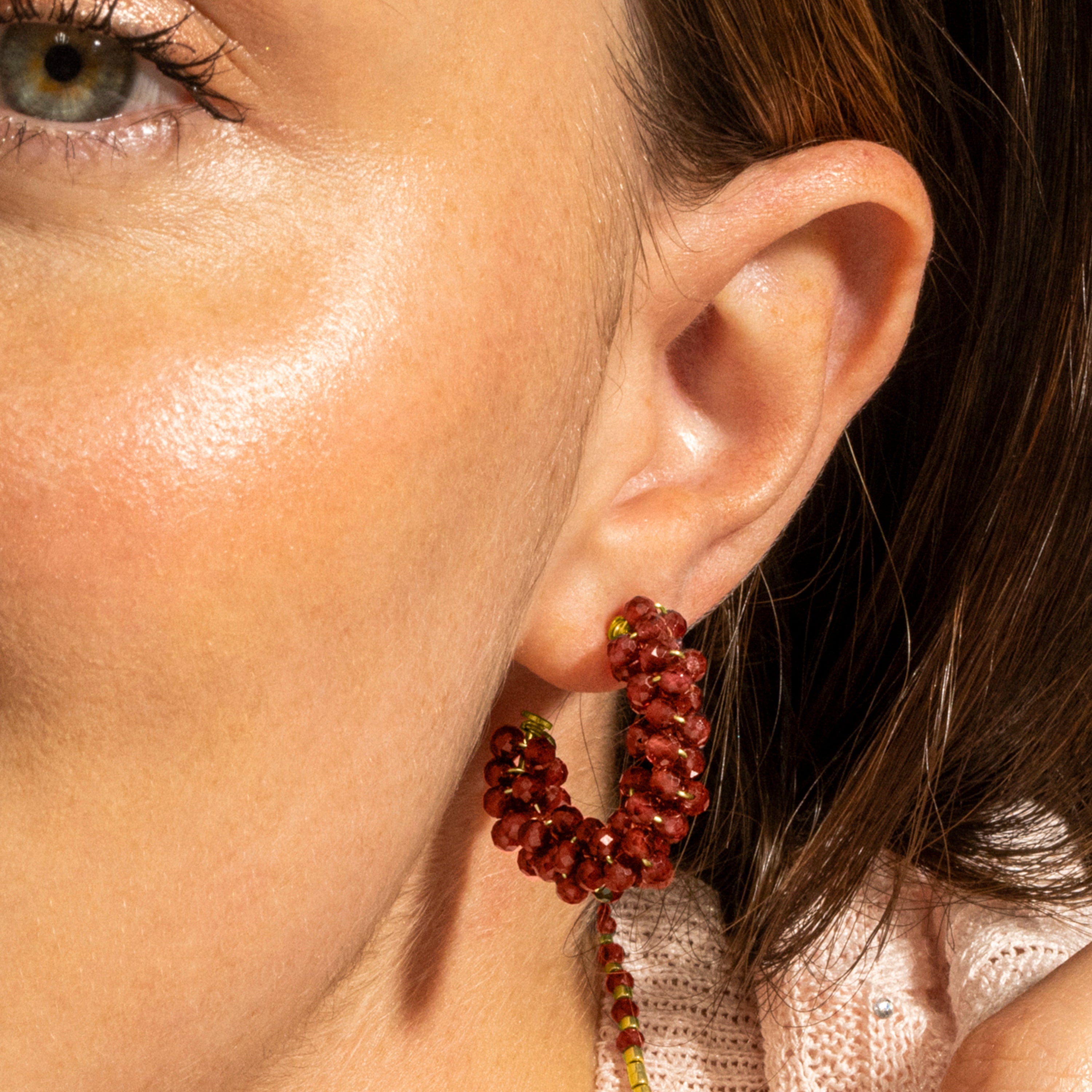 925 Sterling Silver and Garnet Crystal Earrings with 18k Gold Finish - Silka