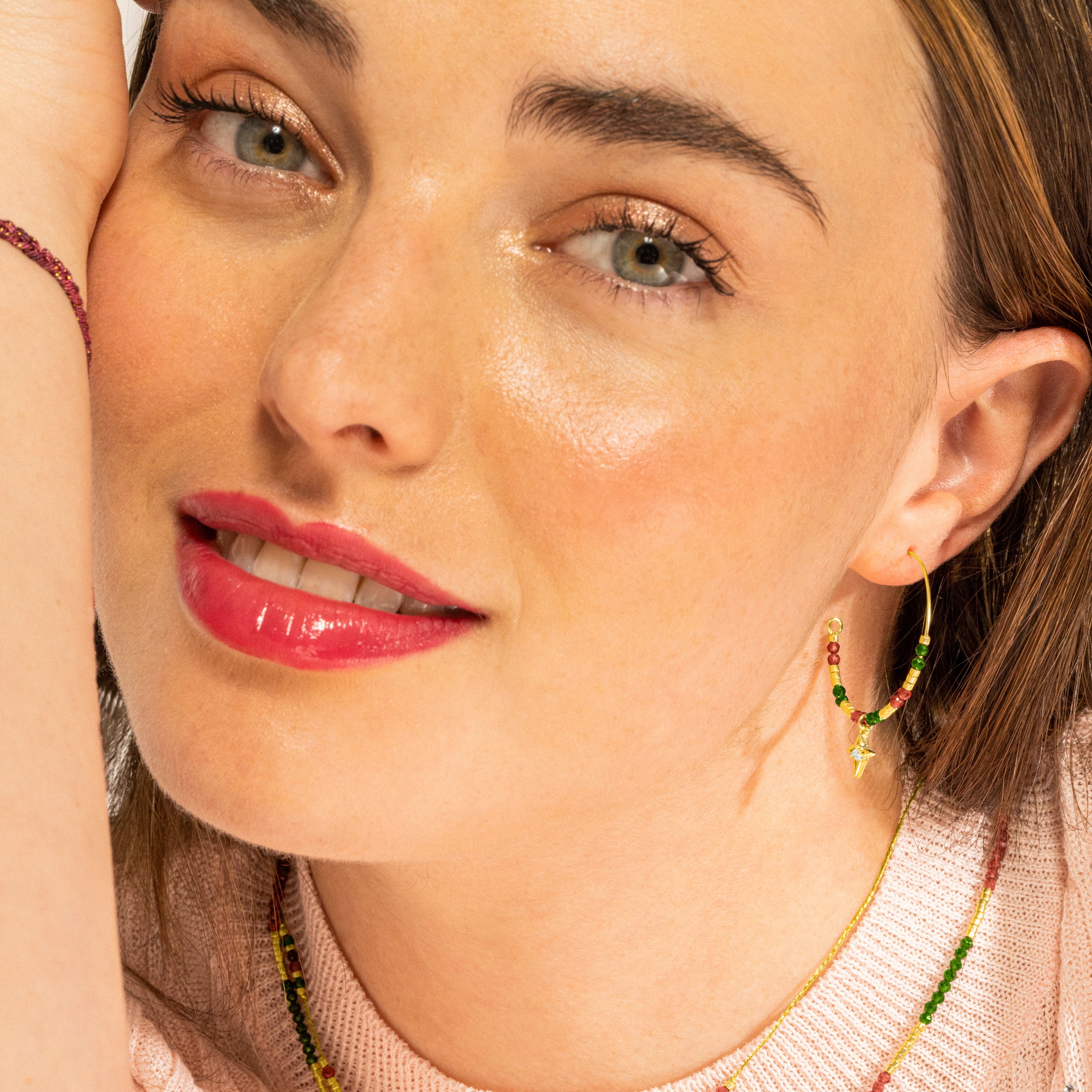 925 Sterling Silver and Brilliant Zirconia Earrings, 18k Gold Finish - Paila