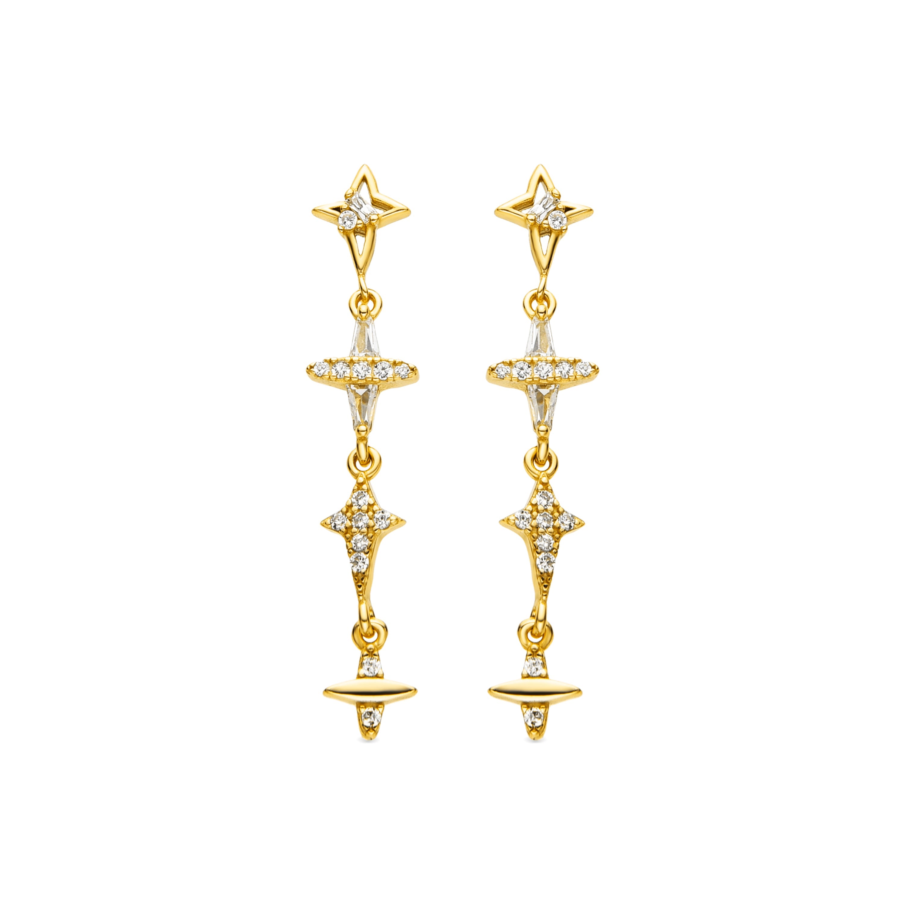 925 Sterling Silver and Brilliant Zirconia Earrings with 18k Gold Finish - Holis