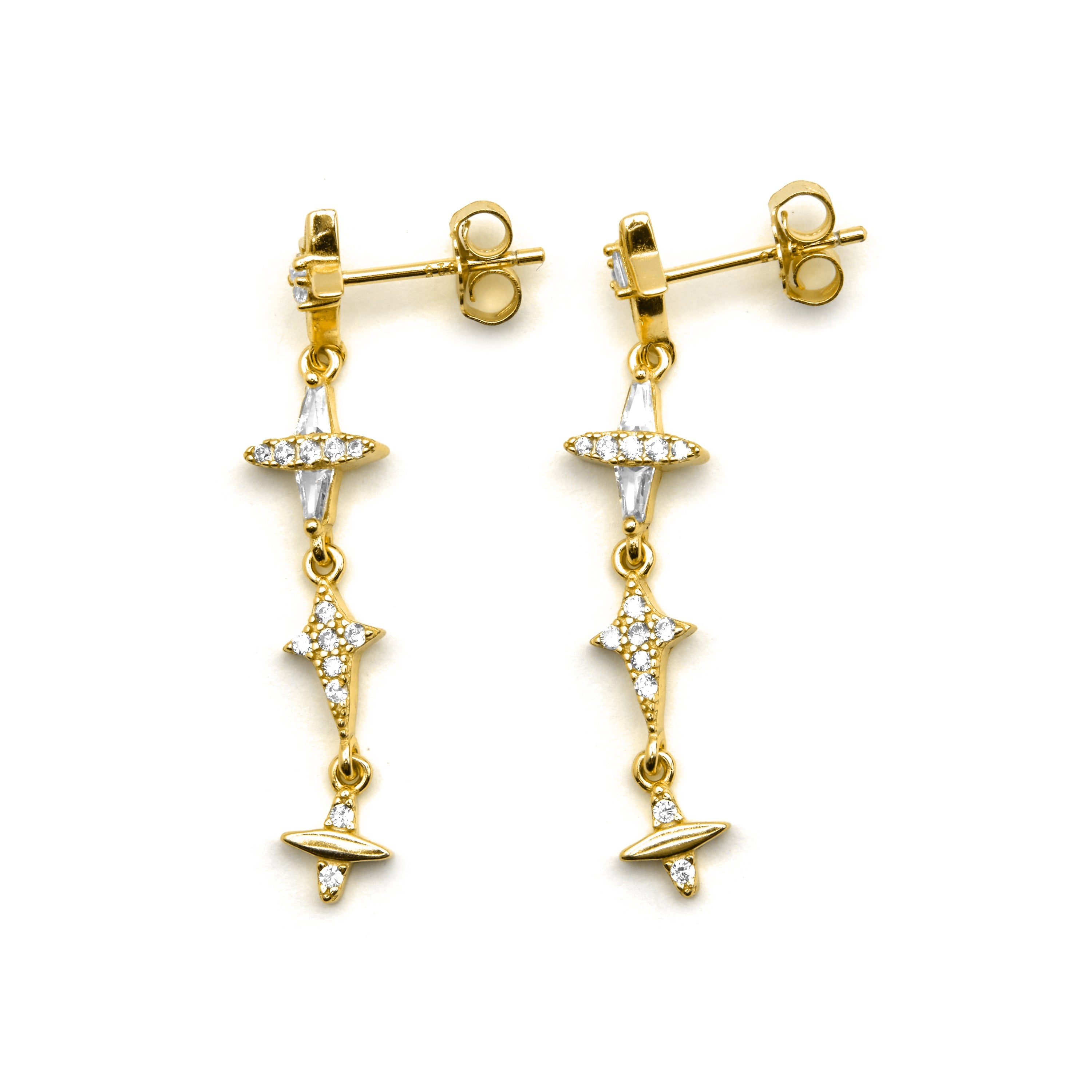 925 Sterling Silver and Brilliant Zirconia Earrings with 18k Gold Finish - Holis