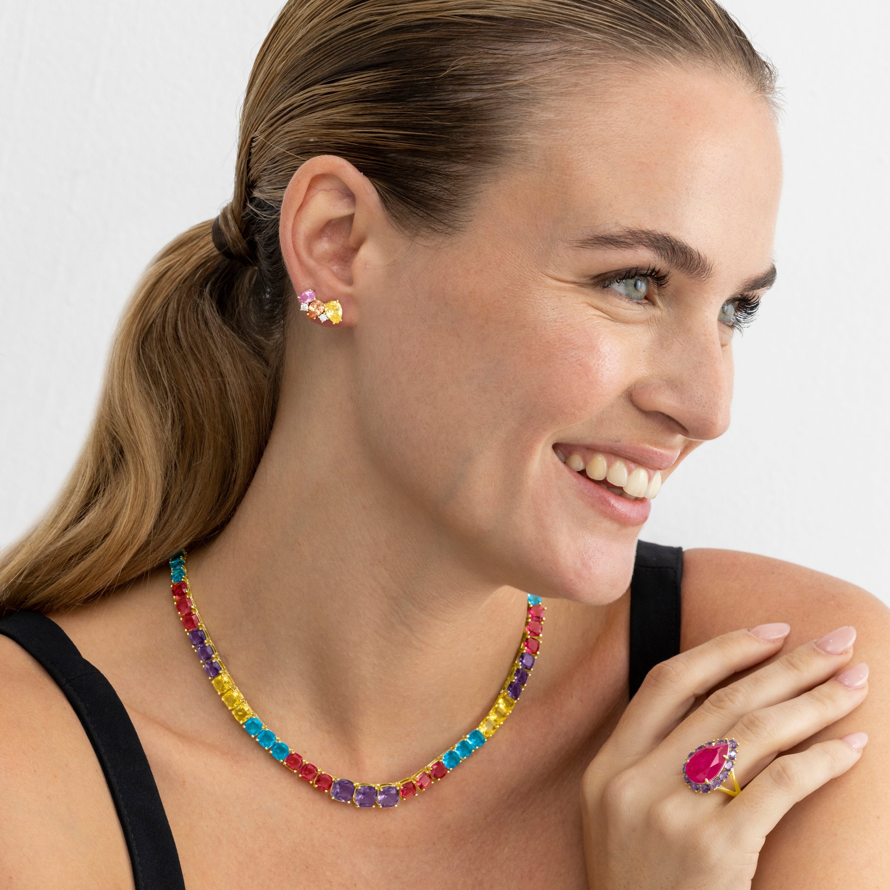Pendientes de Plata de Ley 925 y Circonita Multicolor acabado oro 18k - Terbia