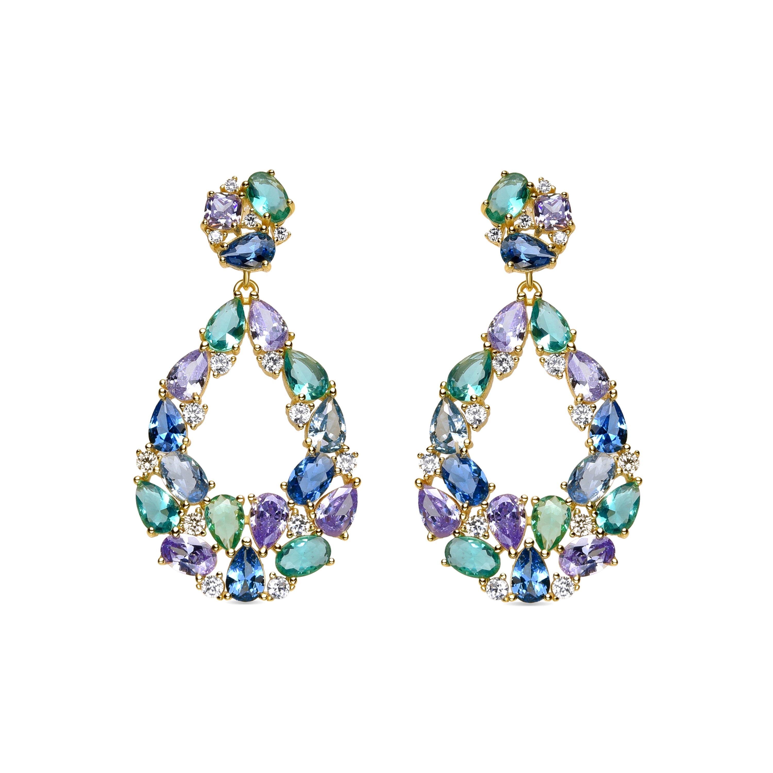 925 Sterling Silver and Multicolor Zirconia Earrings with 18k Gold Finish - Hereli