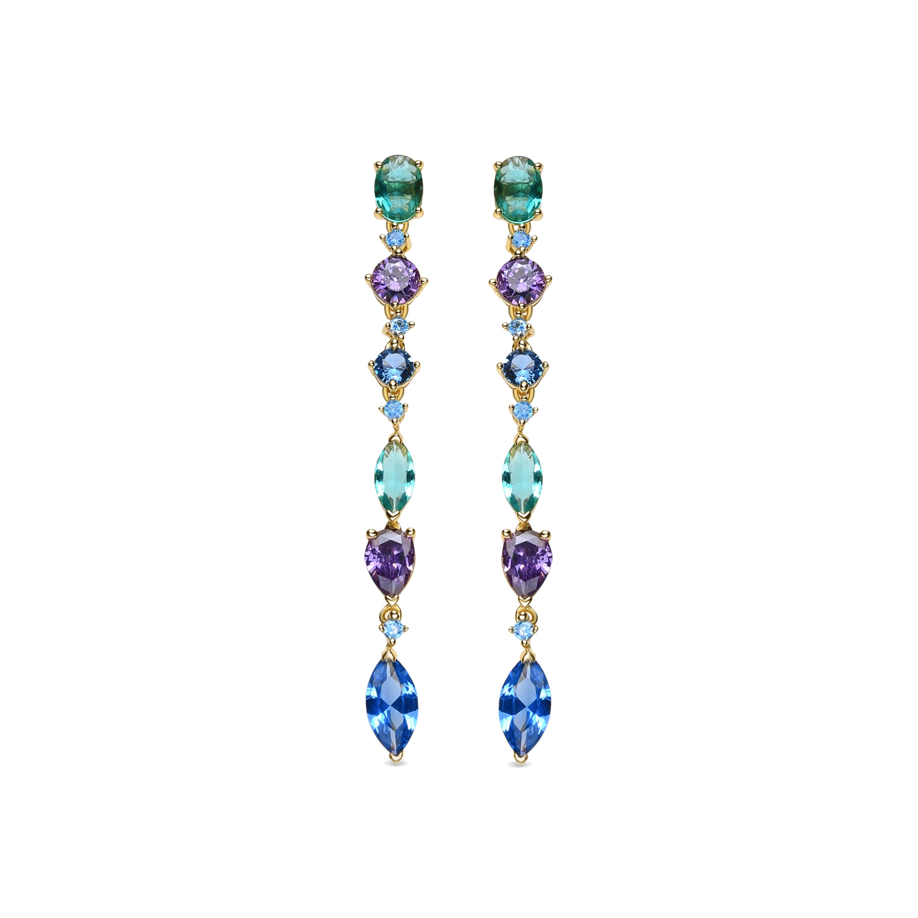 Pendientes de Plata de Ley 925 y Circonita Multicolor acabado oro 18k - Samaa