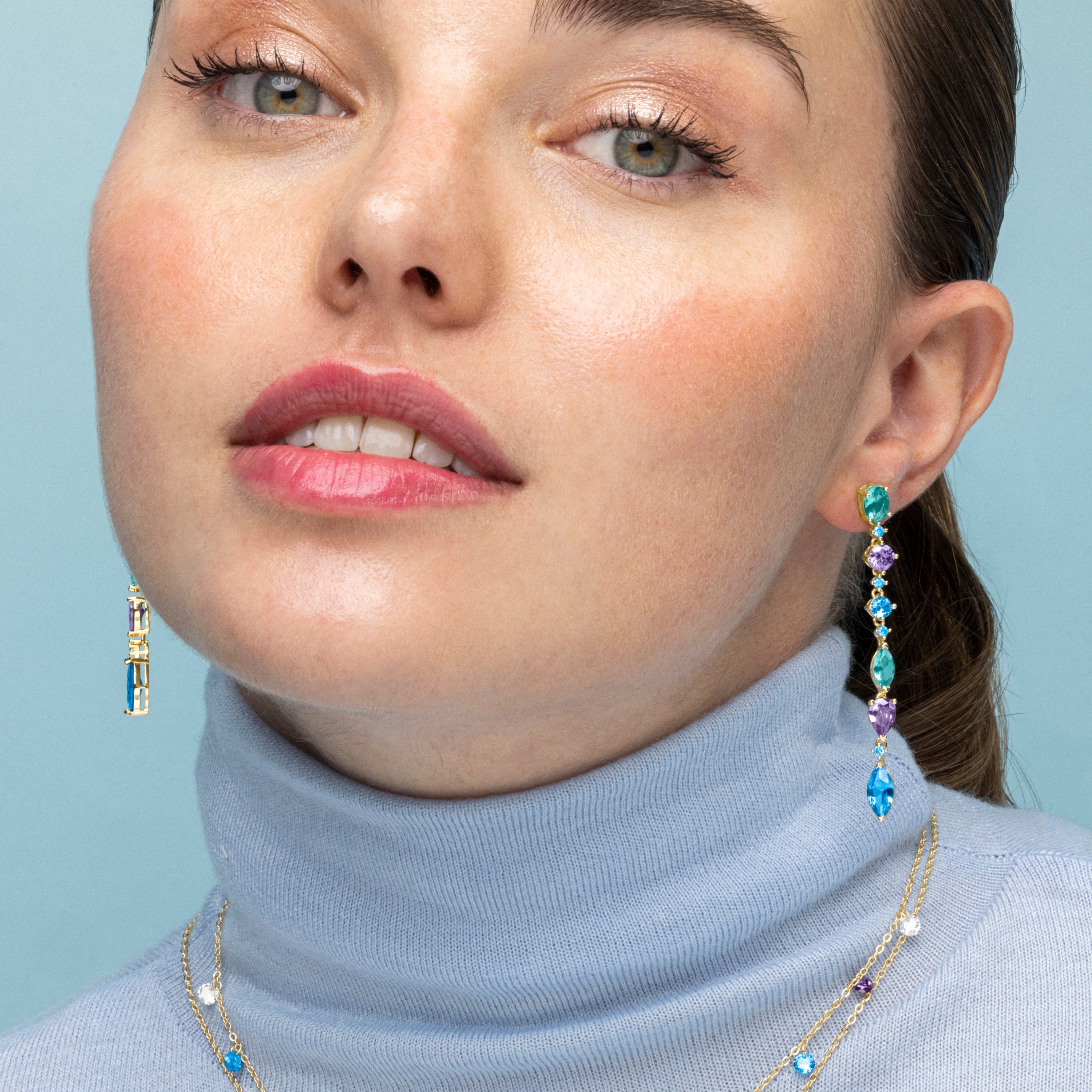 Pendientes de Plata de Ley 925 y Circonita Multicolor acabado oro 18k - Samaa