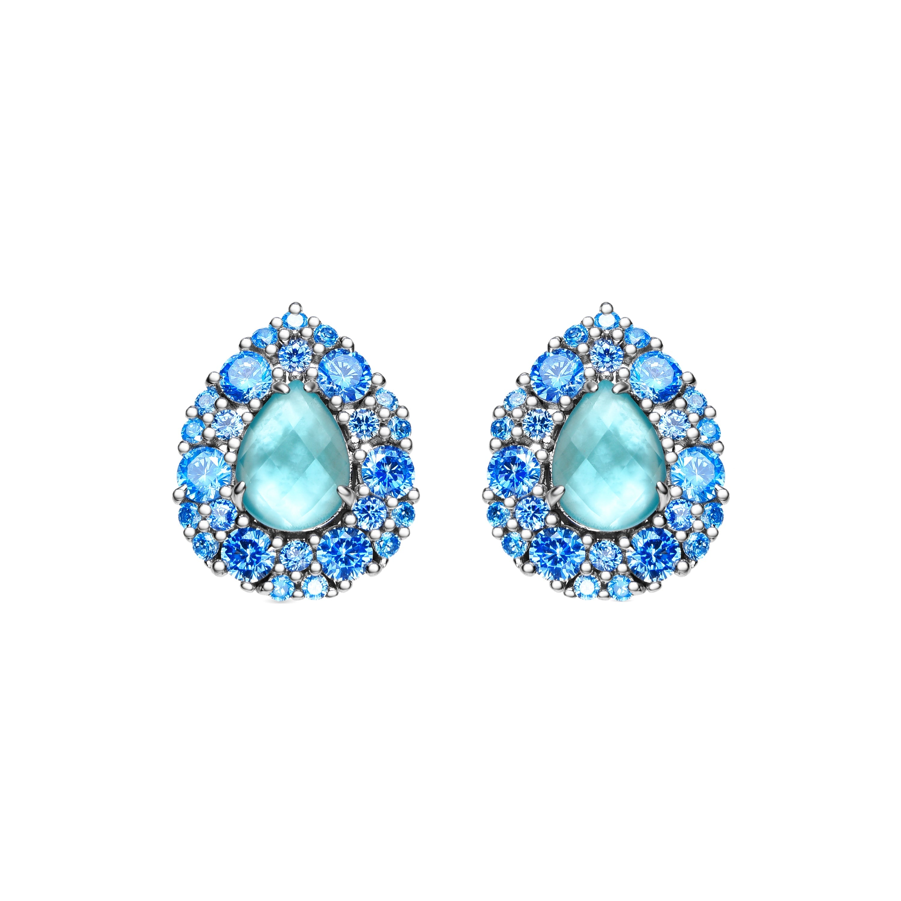 925 Sterling Silver and Sapphire Zirconia Earrings with Rhodium Finish - Diyi