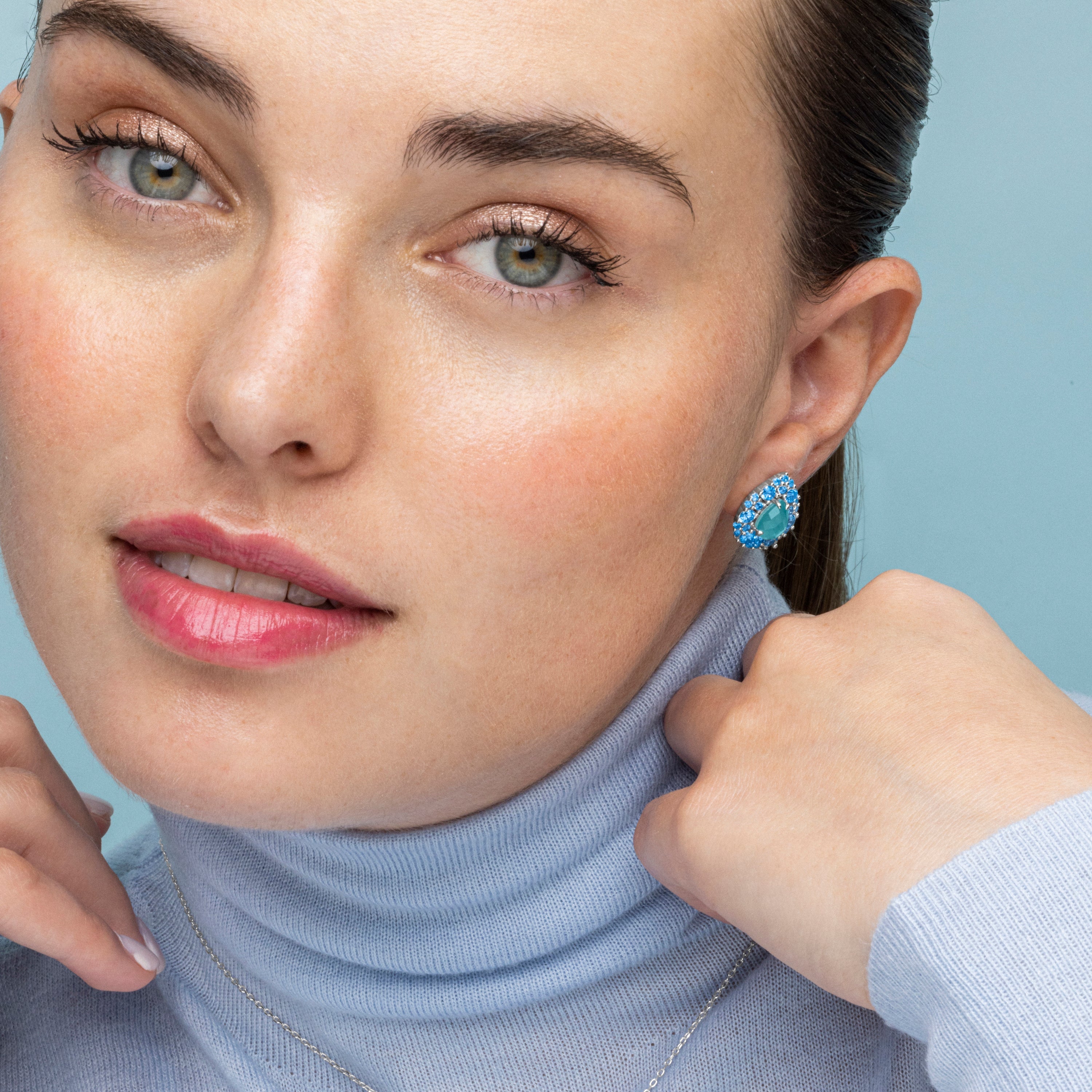 925 Sterling Silver and Sapphire Zirconia Earrings with Rhodium Finish - Diyi