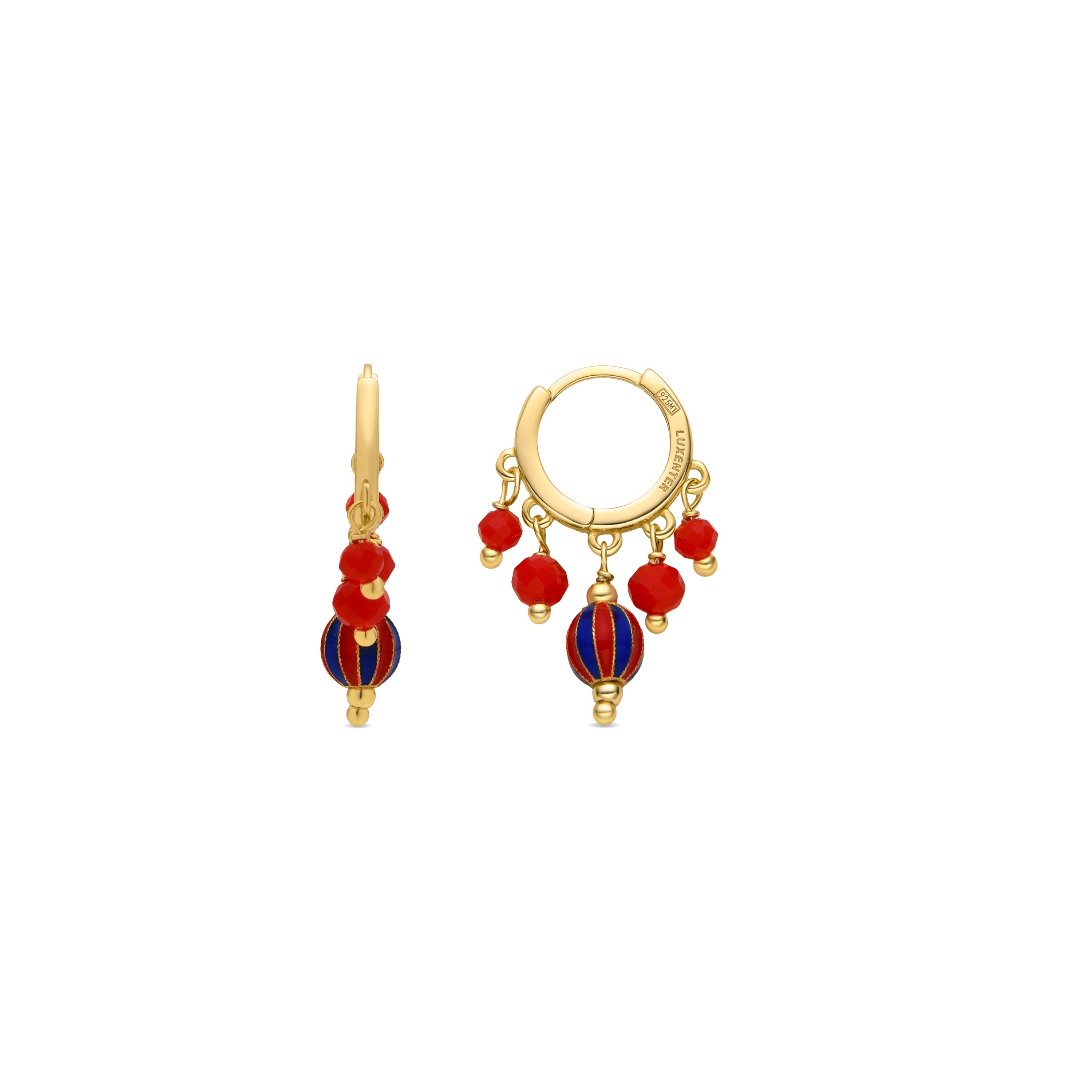 925 Sterling Silver and Red Lacquer Earrings with 18k Yellow Gold Finish - Towi