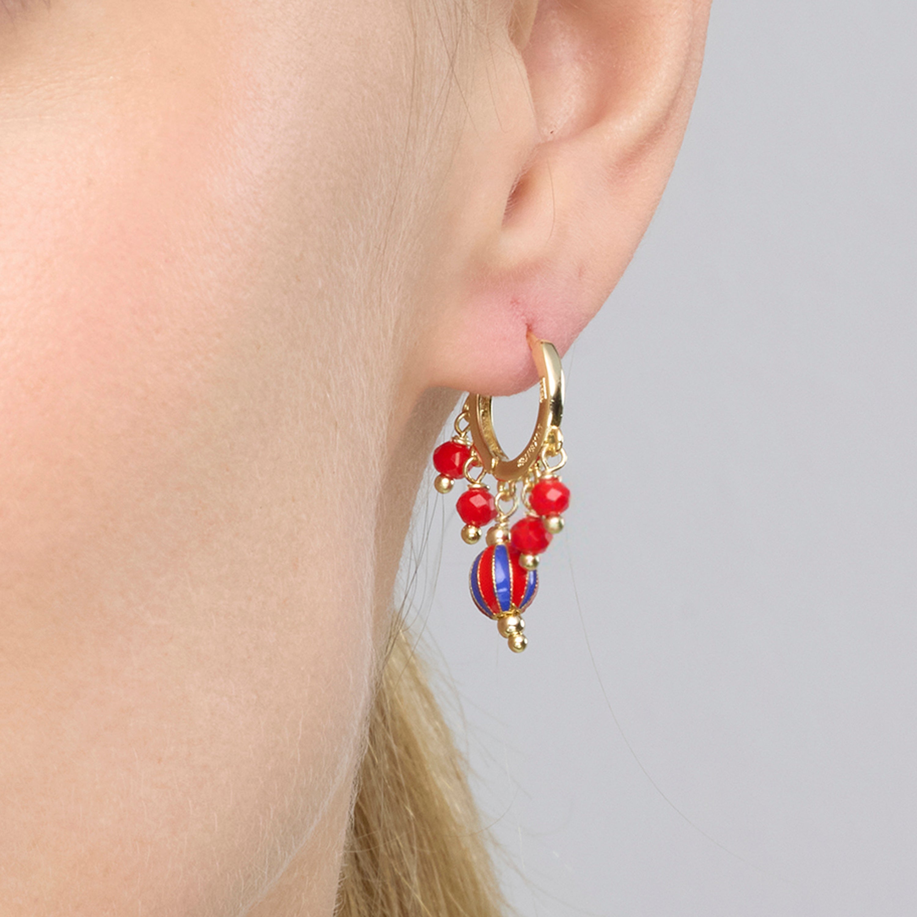 925 Sterling Silver and Red Lacquer Earrings with 18k Yellow Gold Finish - Towi