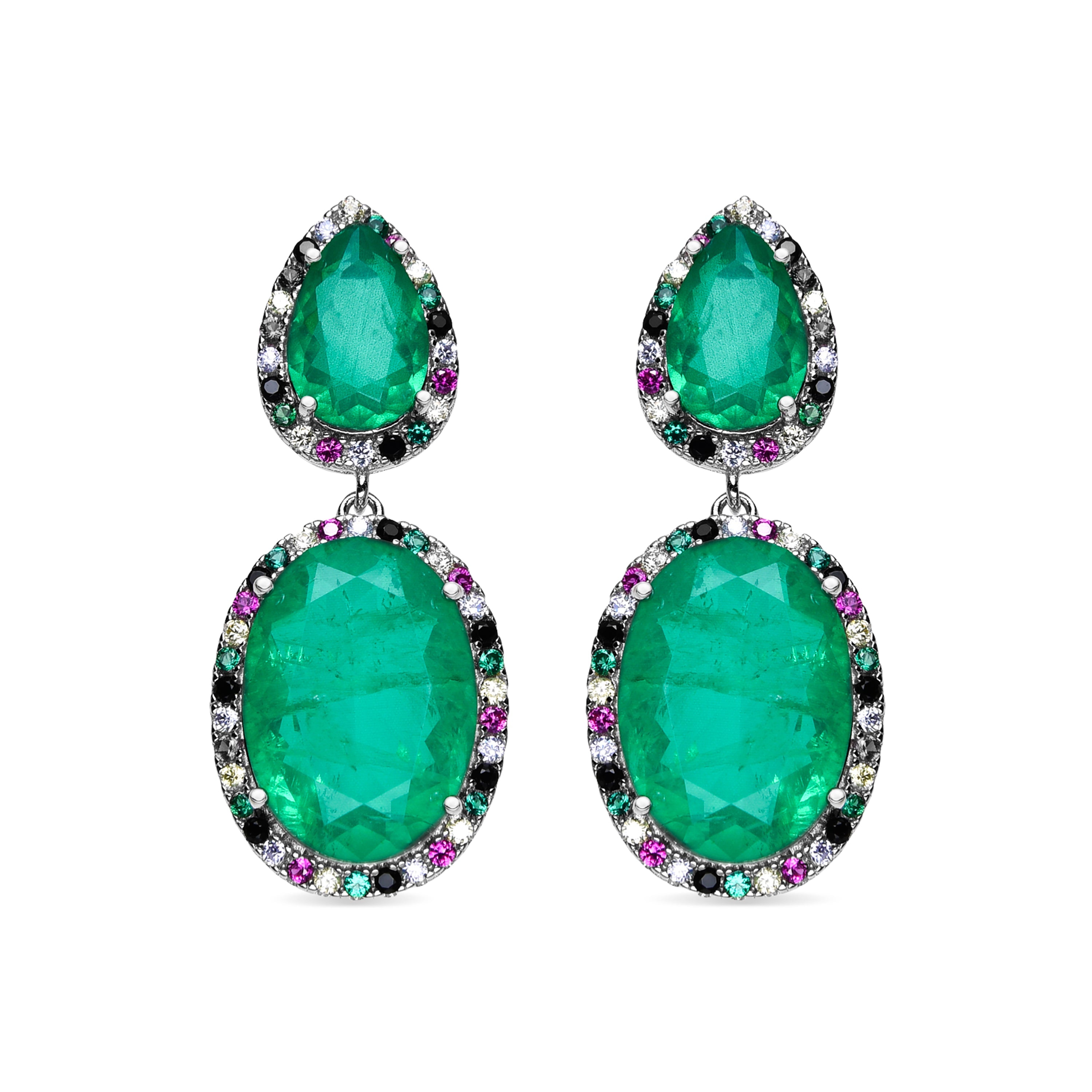 925 Sterling Silver and Green Hydrothermal Quartz Earrings with Rhodium Finish - Docta