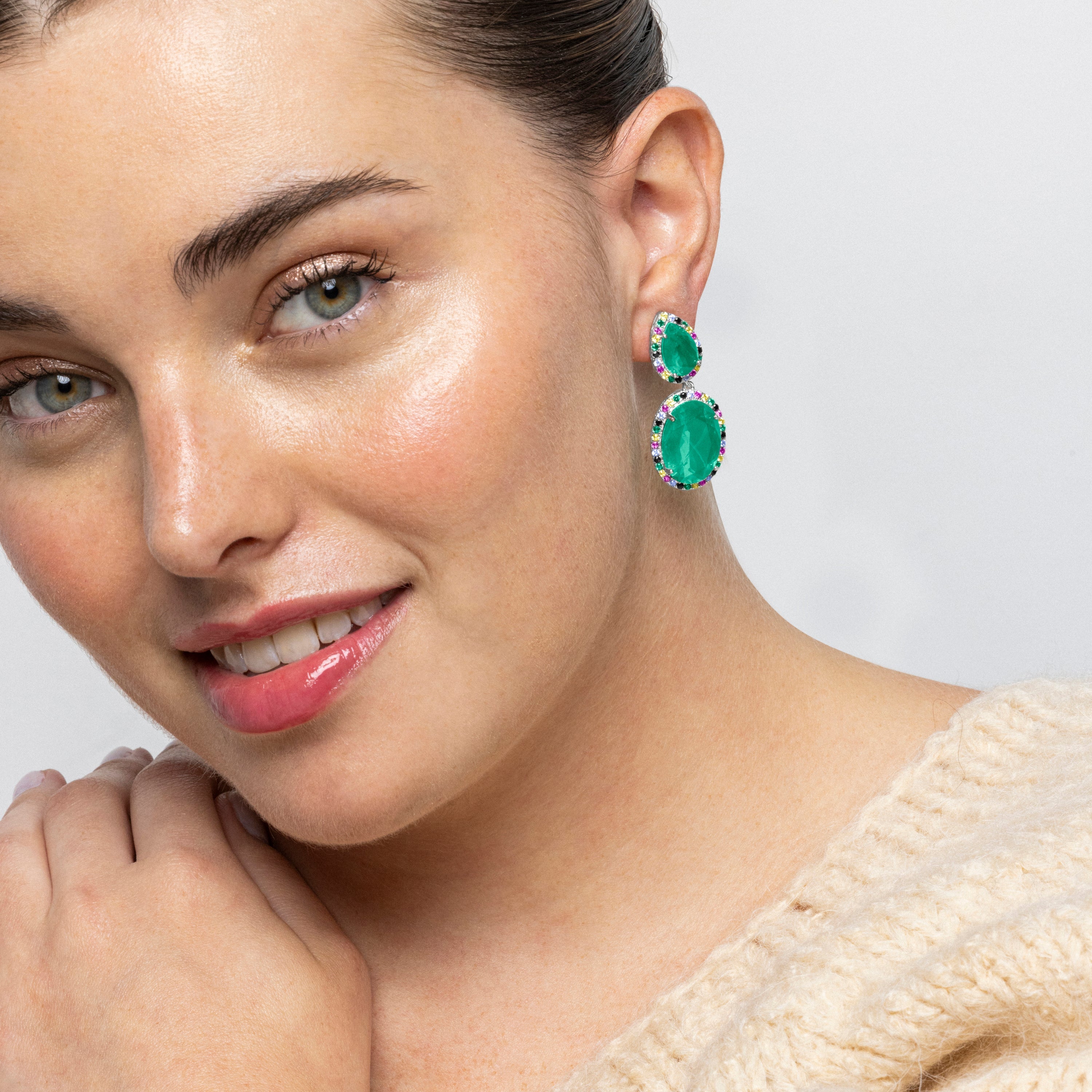 925 Sterling Silver and Green Hydrothermal Quartz Earrings with Rhodium Finish - Docta