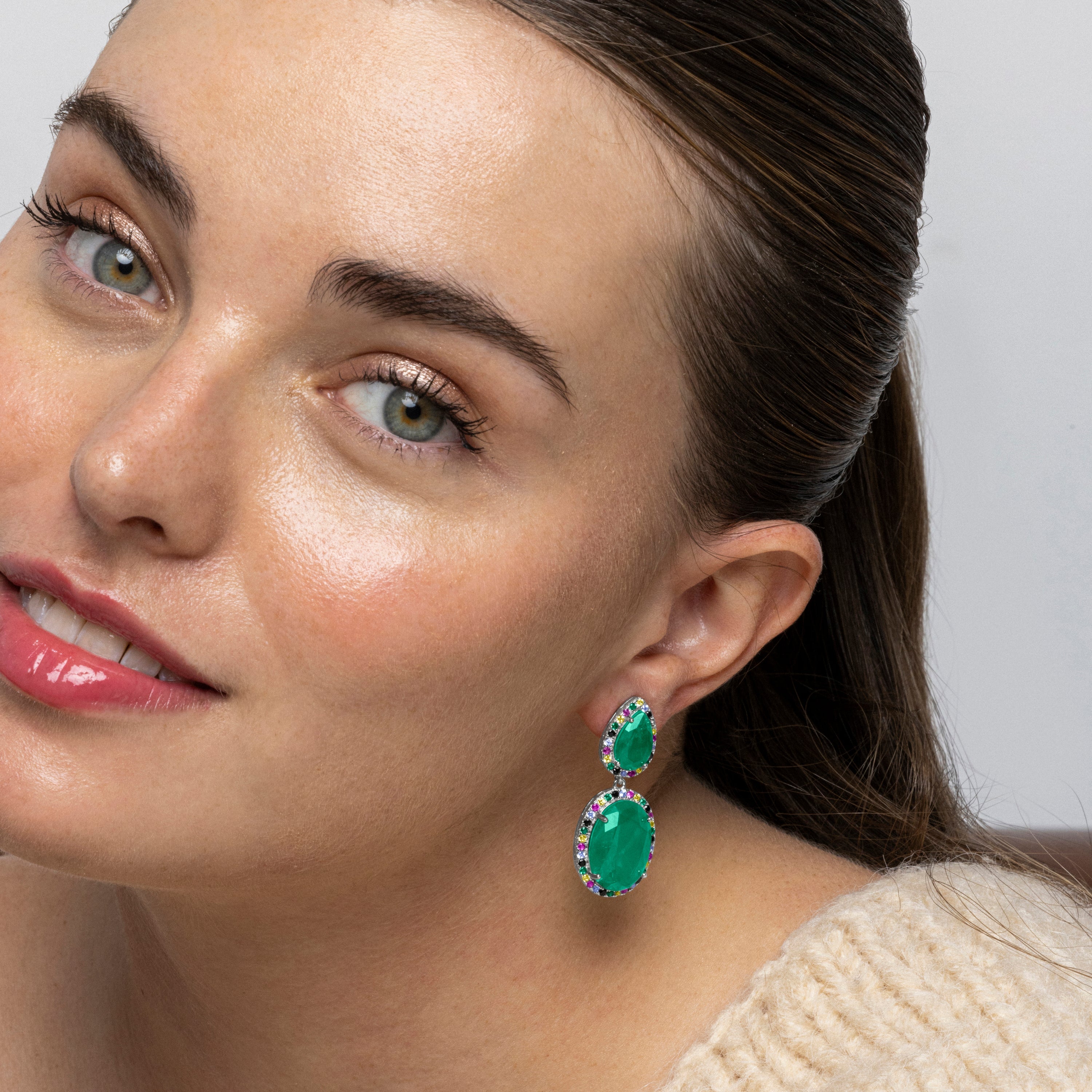 925 Sterling Silver and Green Hydrothermal Quartz Earrings with Rhodium Finish - Docta