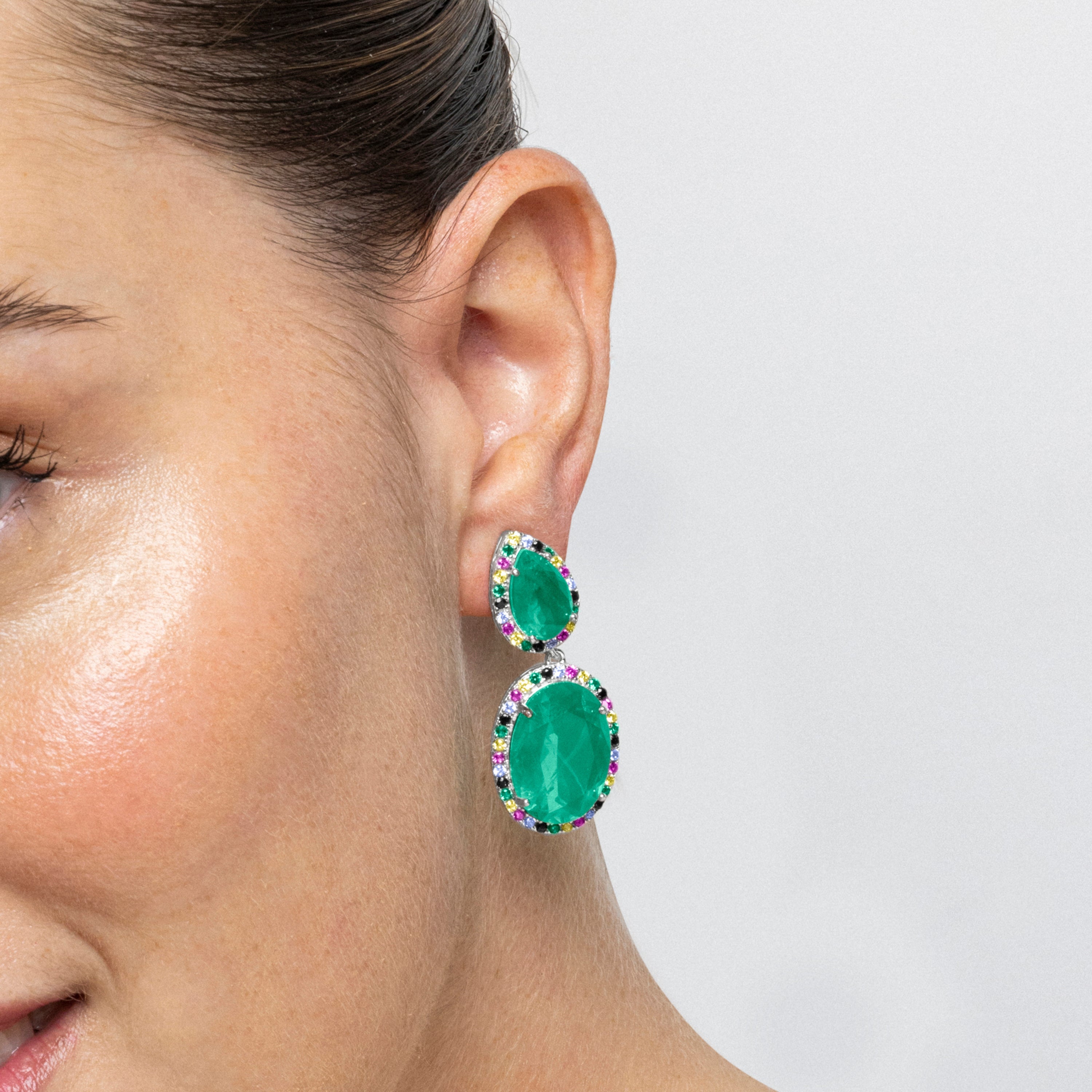 925 Sterling Silver and Green Hydrothermal Quartz Earrings with Rhodium Finish - Docta