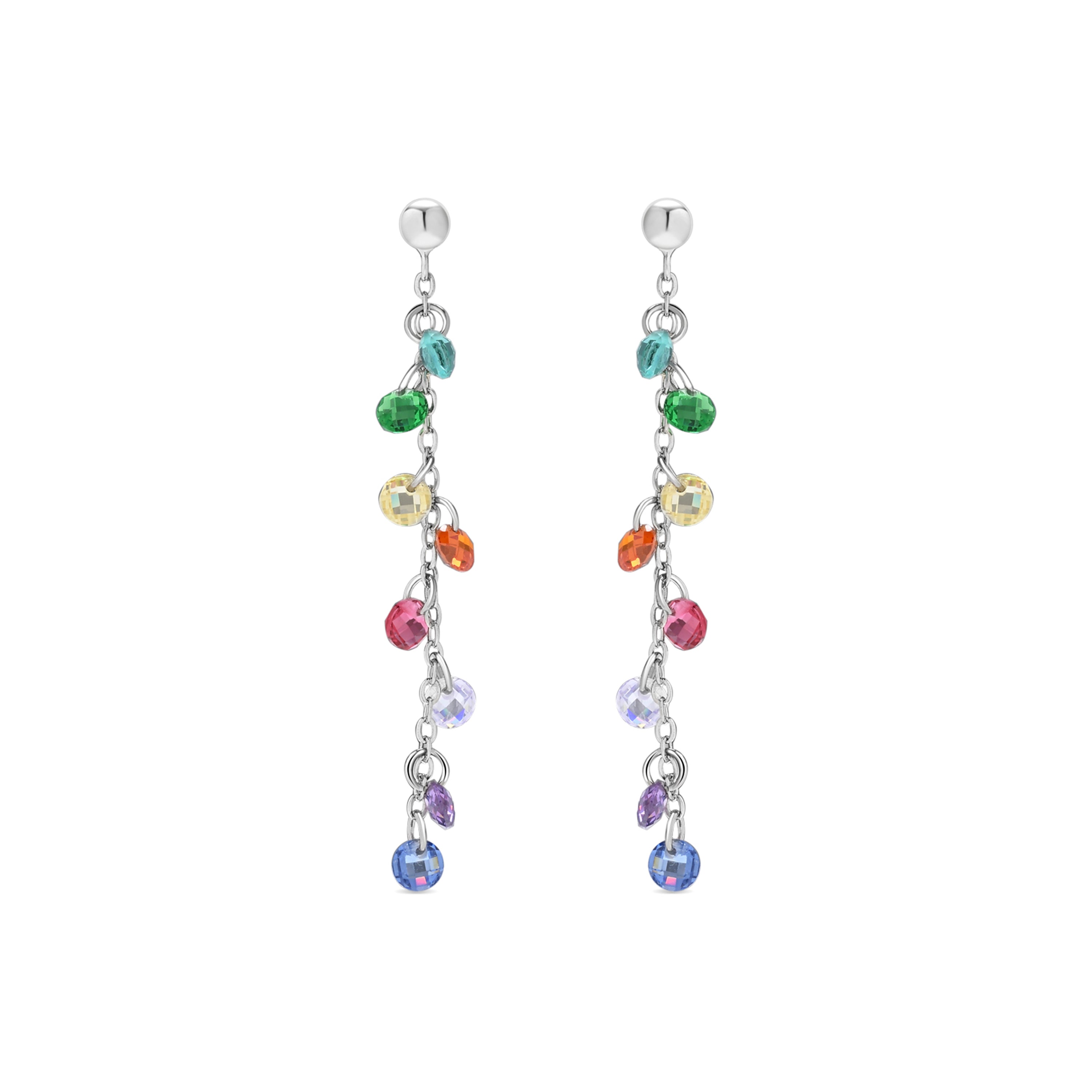 925 Sterling Silver Multicolor Cubic Zirconia Rhodium Plated Stud Earrings - Diham