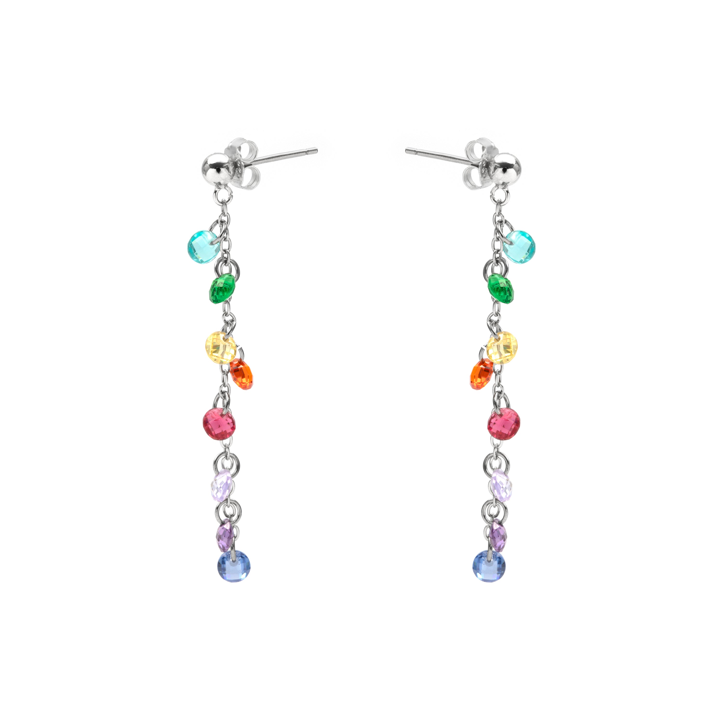 925 Sterling Silver Multicolor Cubic Zirconia Rhodium Plated Stud Earrings - Diham