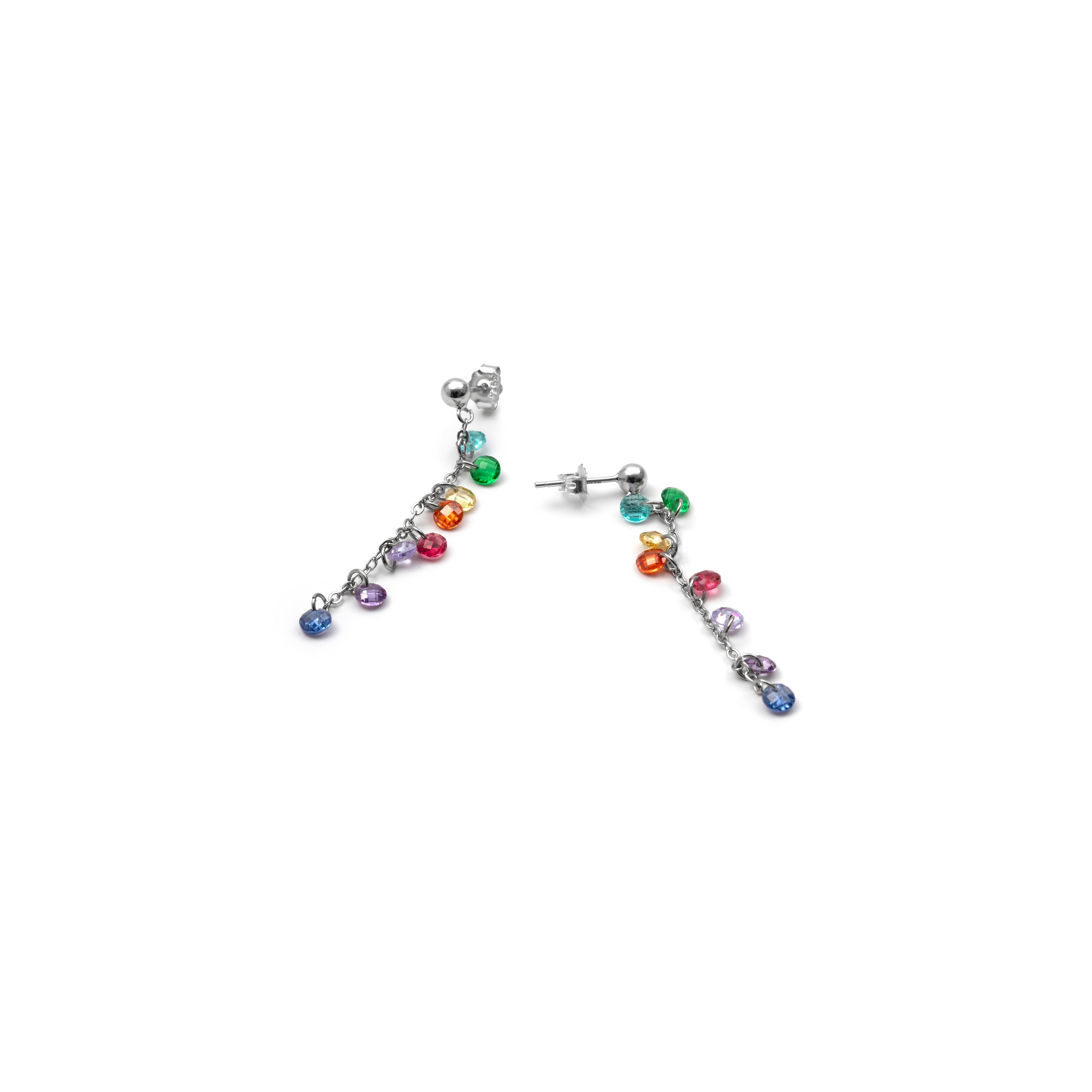 925 Sterling Silver Multicolor Cubic Zirconia Rhodium Plated Stud Earrings - Diham