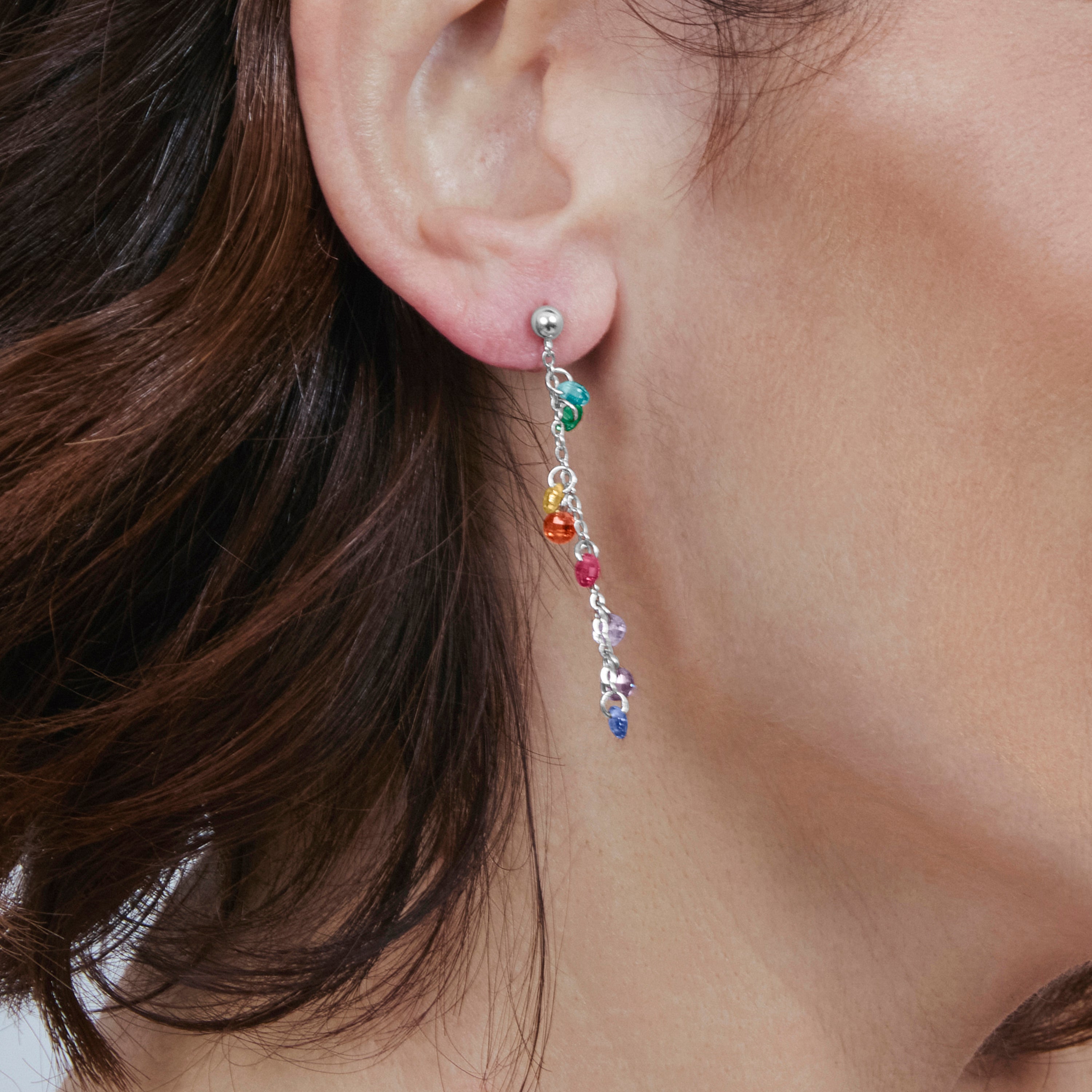 925 Sterling Silver Multicolor Cubic Zirconia Rhodium Plated Stud Earrings - Diham