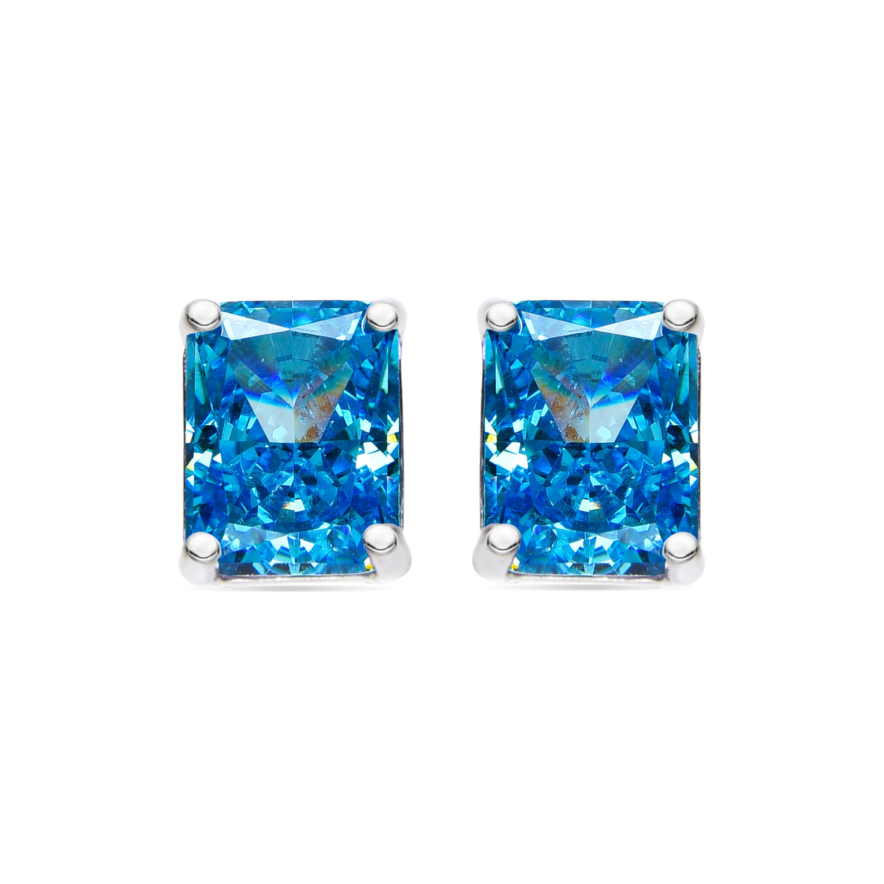 925 Sterling Silver and Blue Topaz Zirconia Earrings in Rhodium Finish - Sibke
