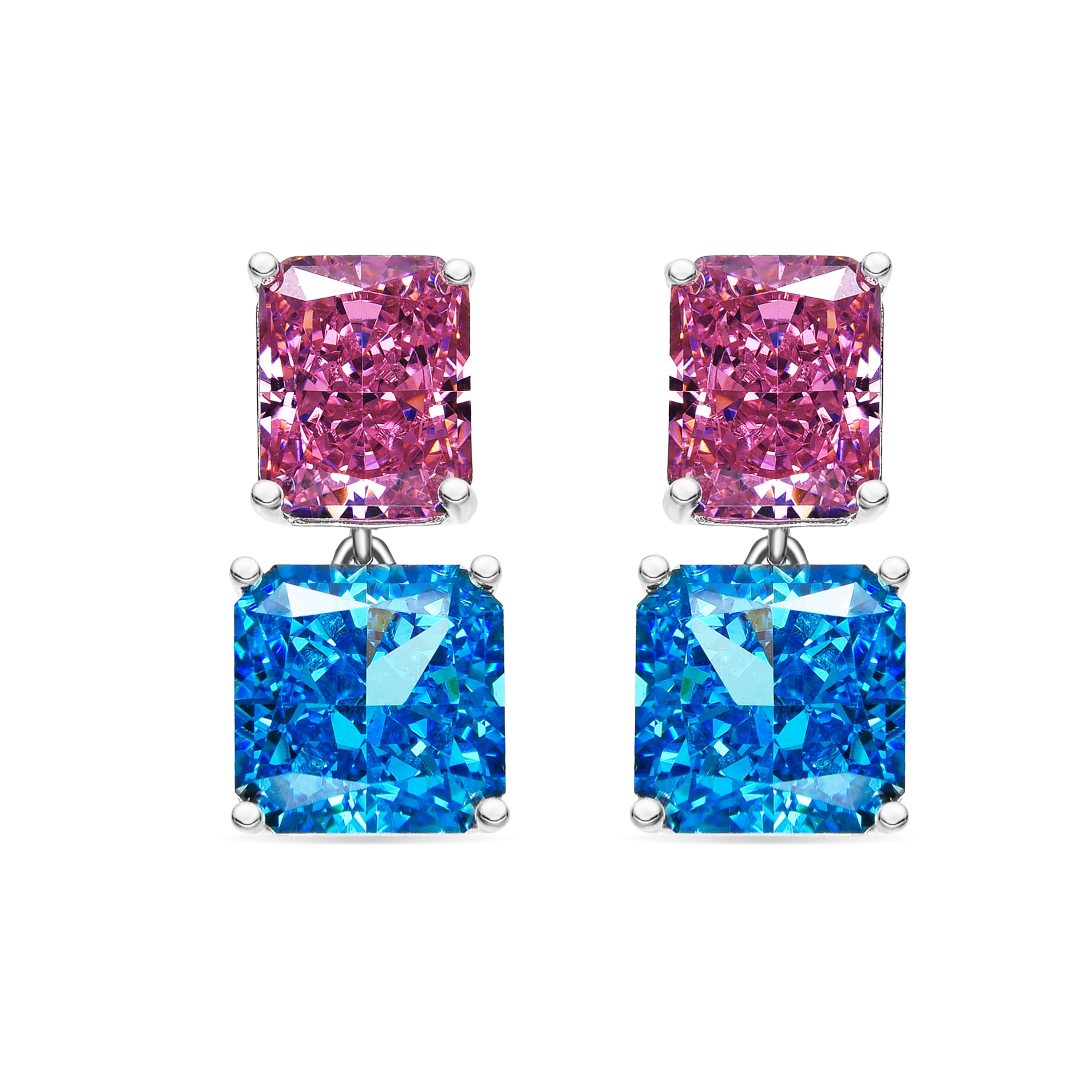 925 Sterling Silver and Sapphire Zirconia Earrings with Rhodium Finish - Rokhay