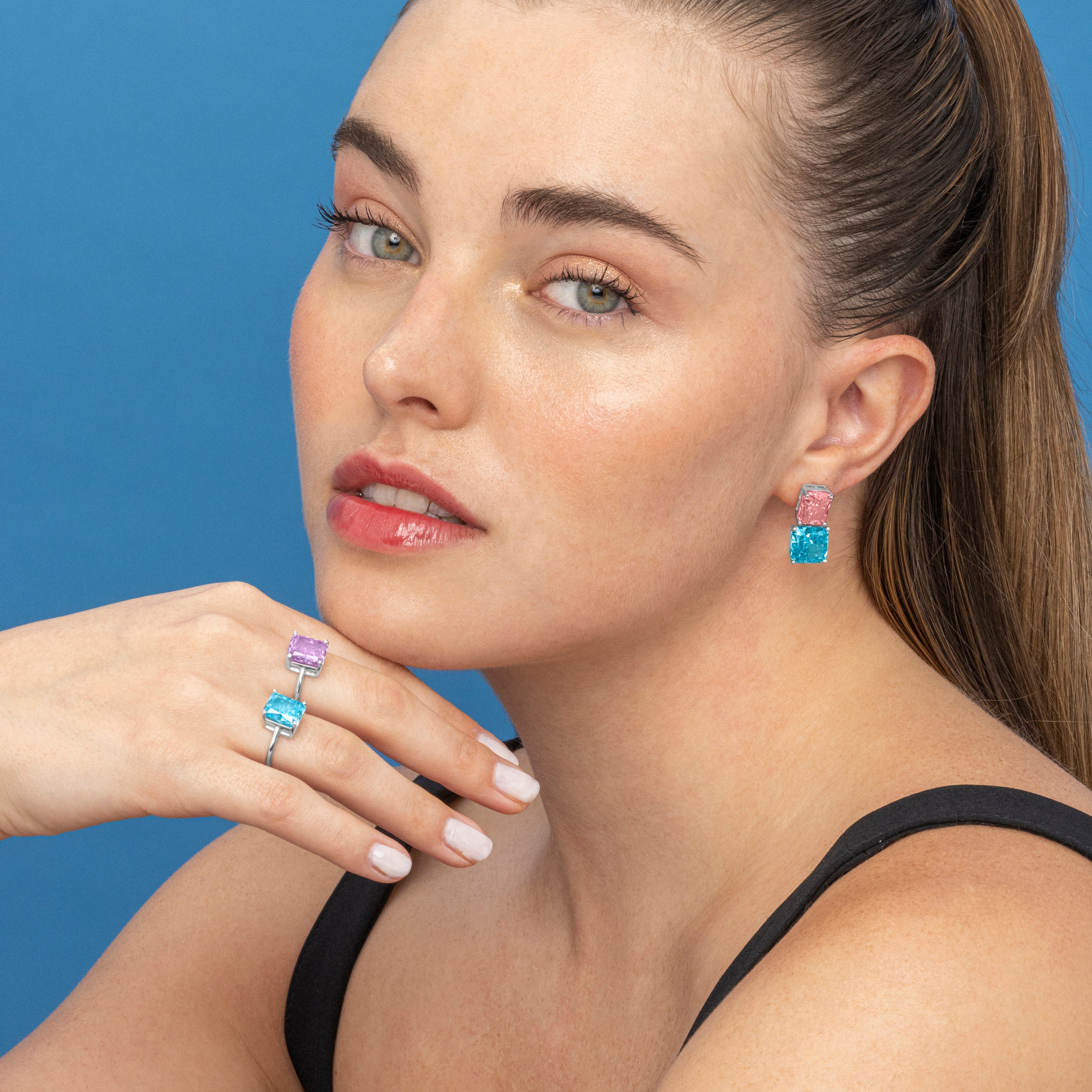 925 Sterling Silver and Sapphire Zirconia Earrings with Rhodium Finish - Rokhay