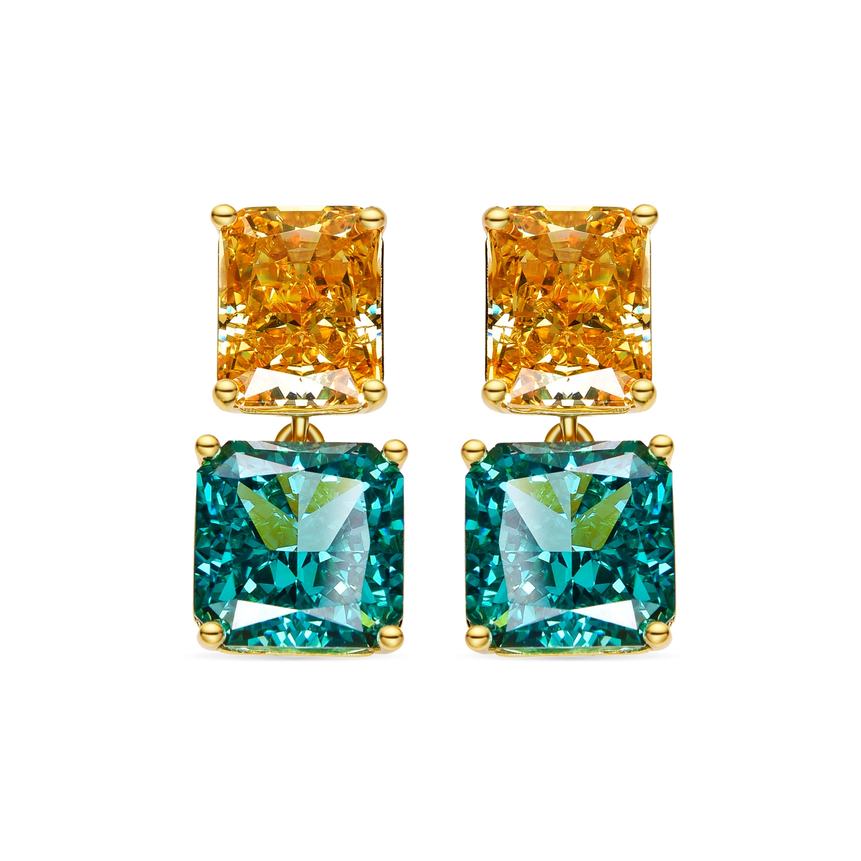 925 Sterling Silver and Light Green Hydrothermal Quartz Earrings with 18k Gold Finish - Rokhay