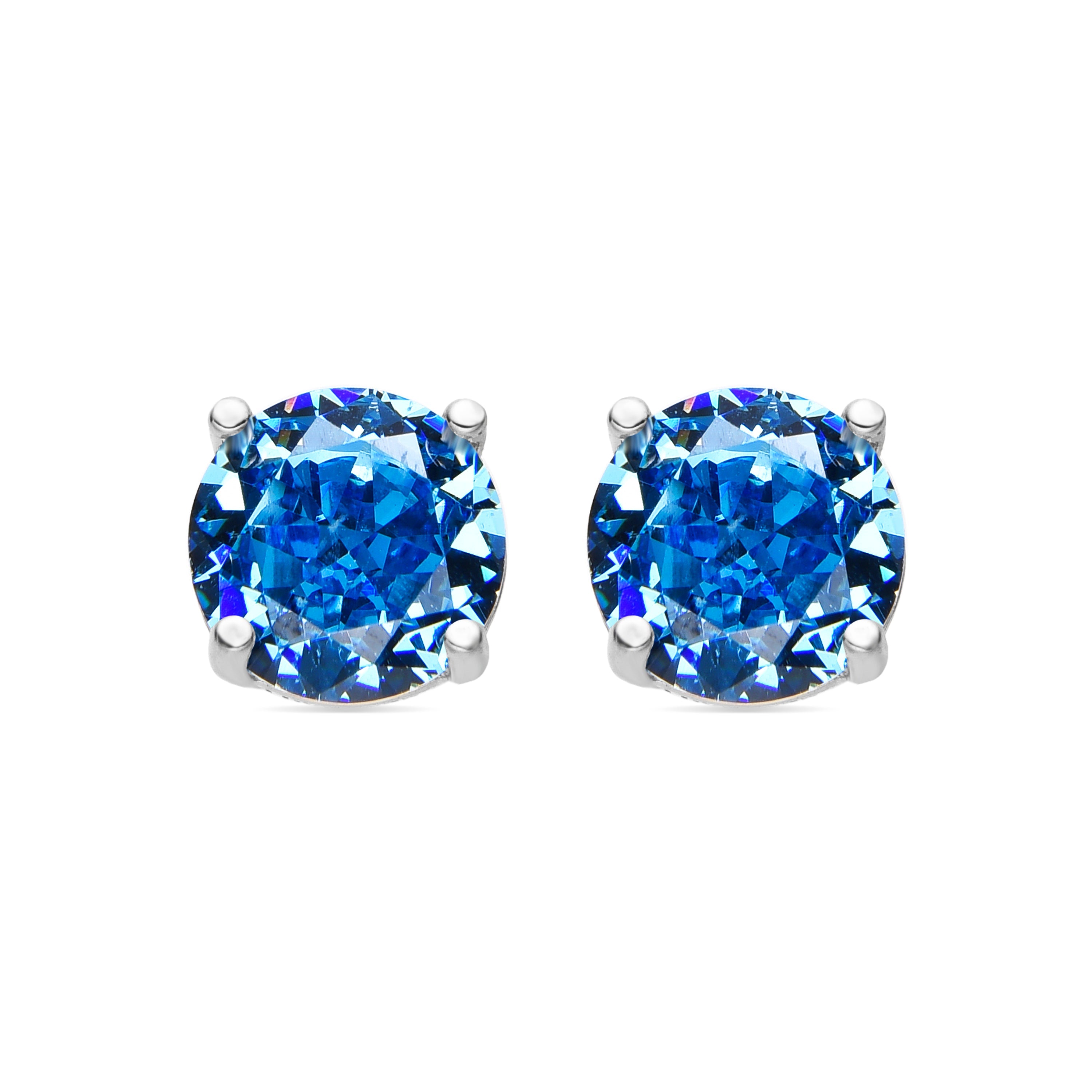 925 Sterling Silver and Blue Topaz Zirconia Earrings with Rhodium Finish - Baran