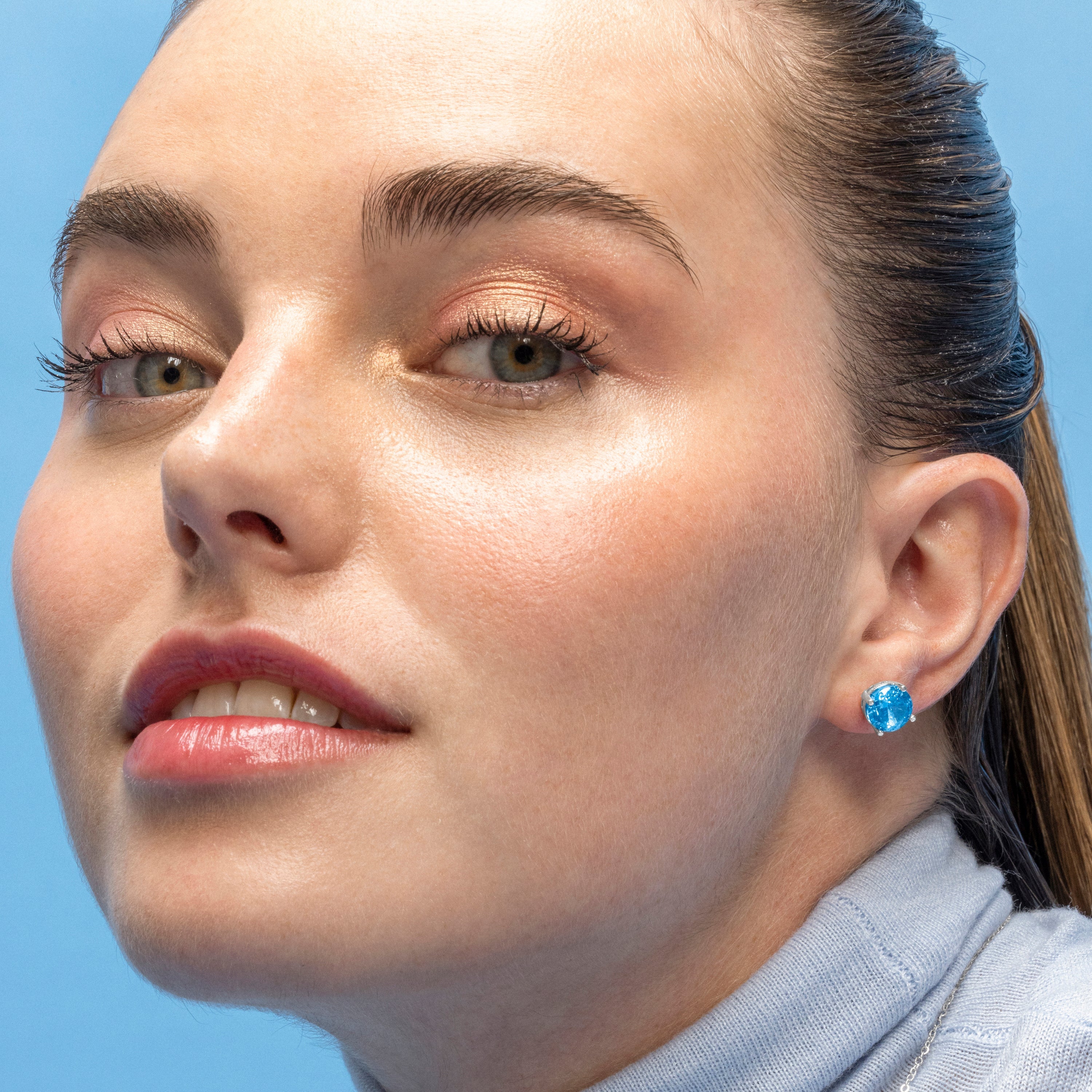 925 Sterling Silver and Blue Topaz Zirconia Earrings with Rhodium Finish - Baran