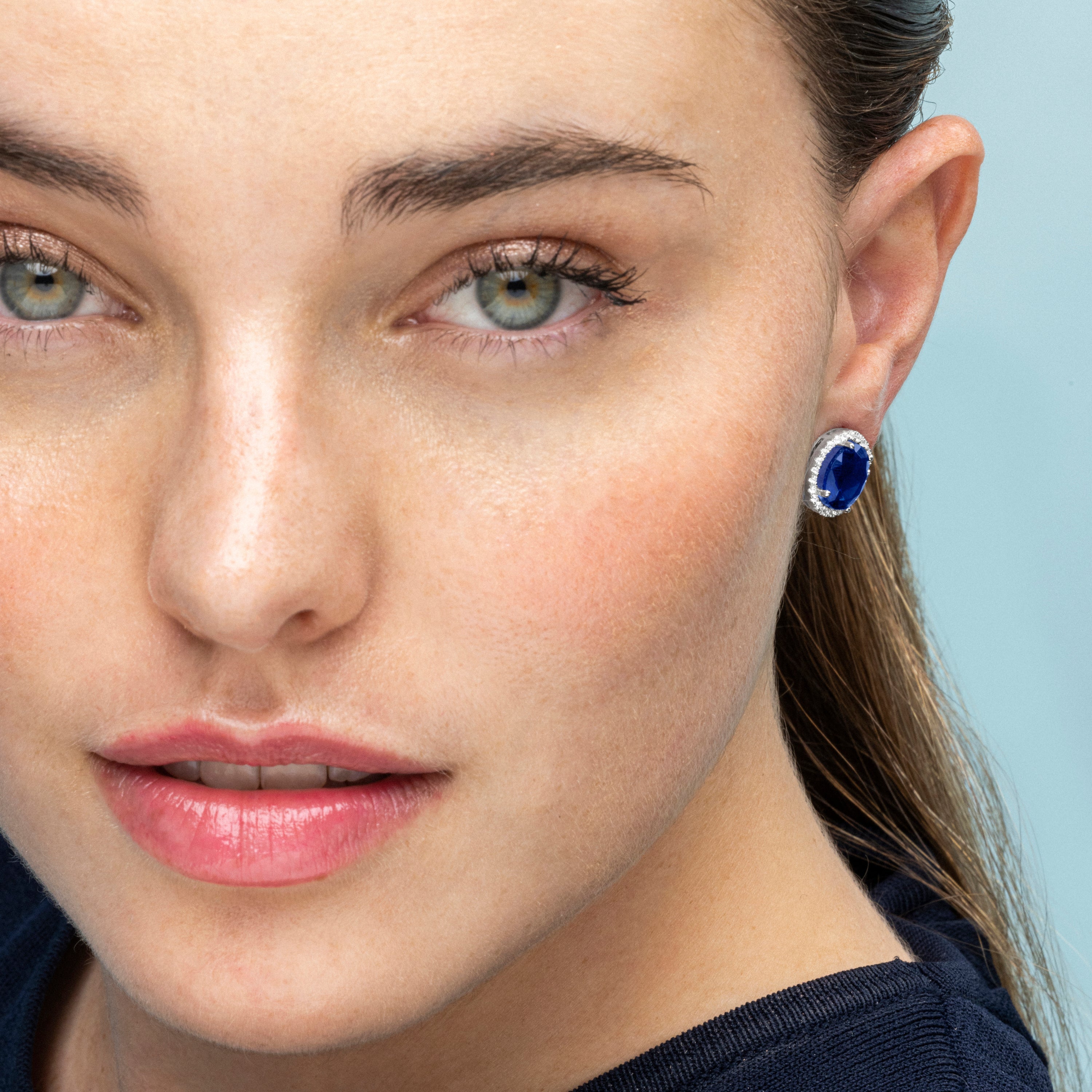 925 Sterling Silver and Sapphire Zirconia Earrings with Rhodium Finish - Lyla
