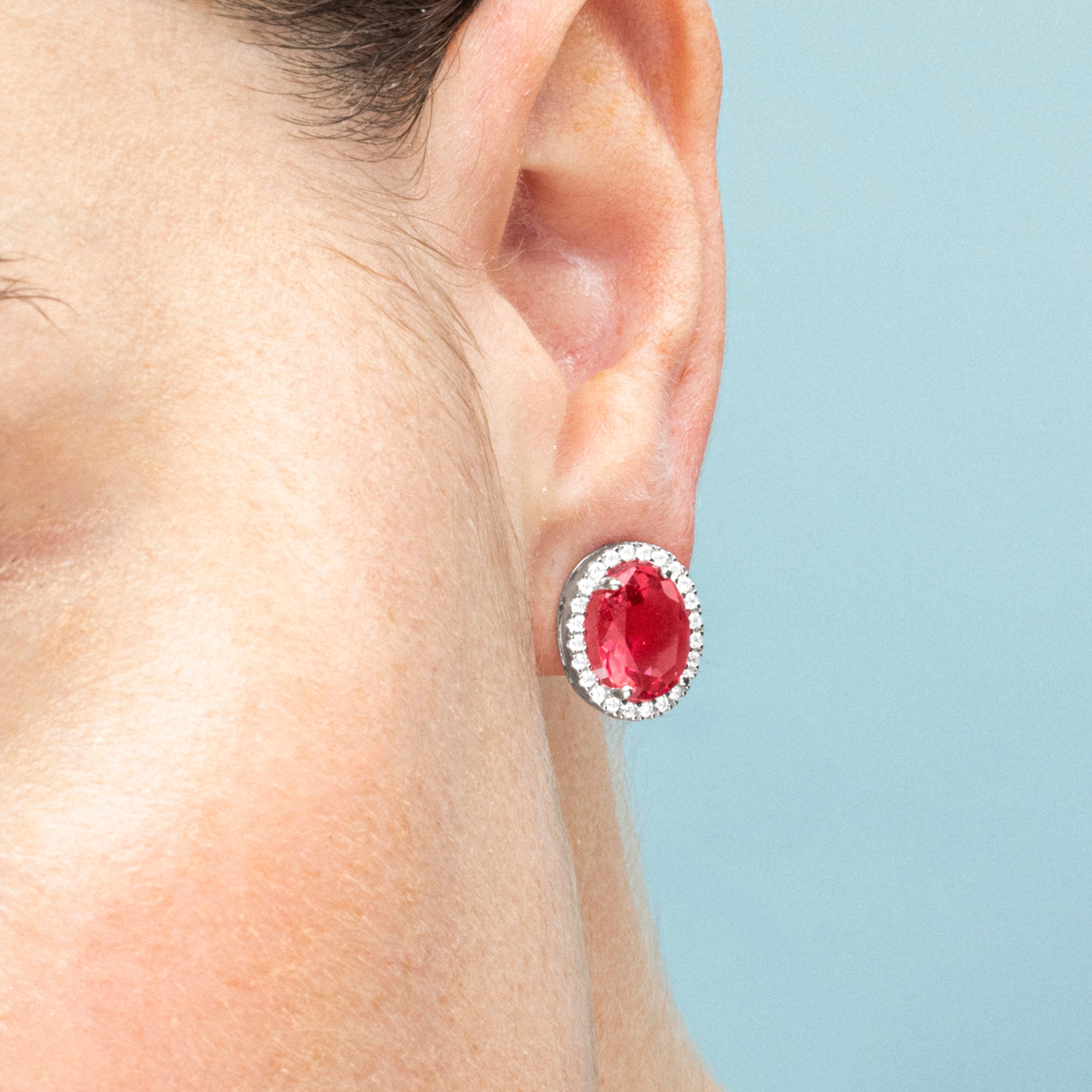 925 Sterling Silver and Ruby Zirconia Earrings with a rhodium finish Lyla
