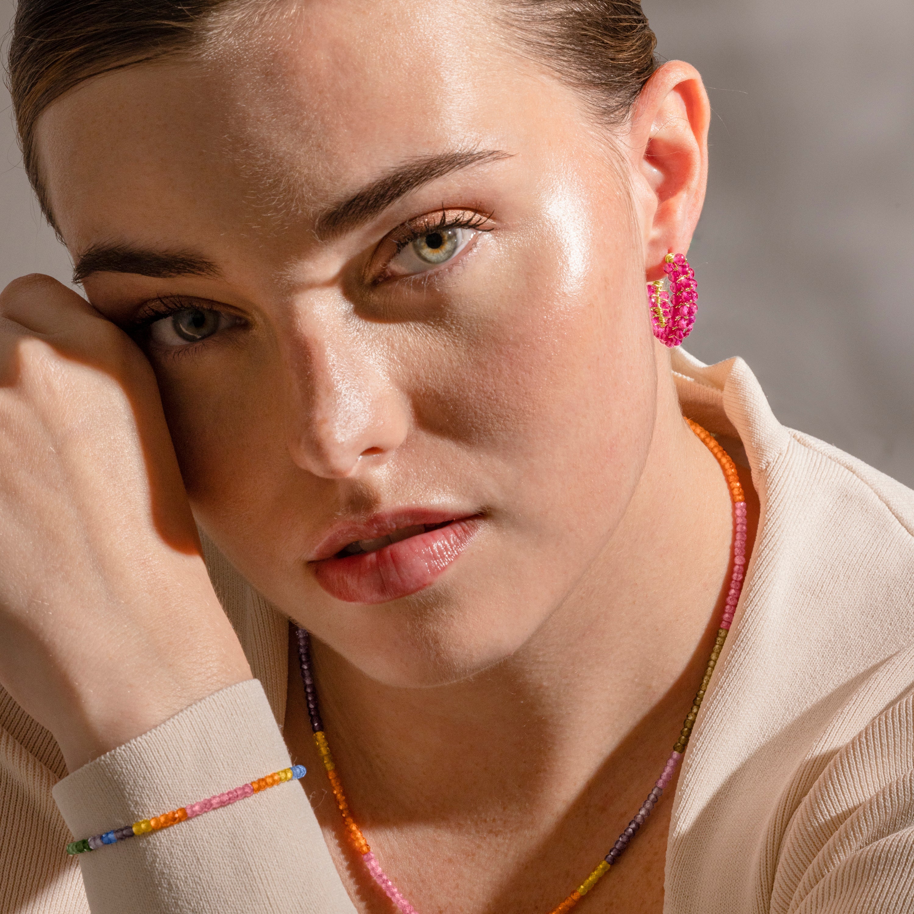 925 Sterling Silver and Pink Crystal Earrings with 18k Gold Finish - Siran