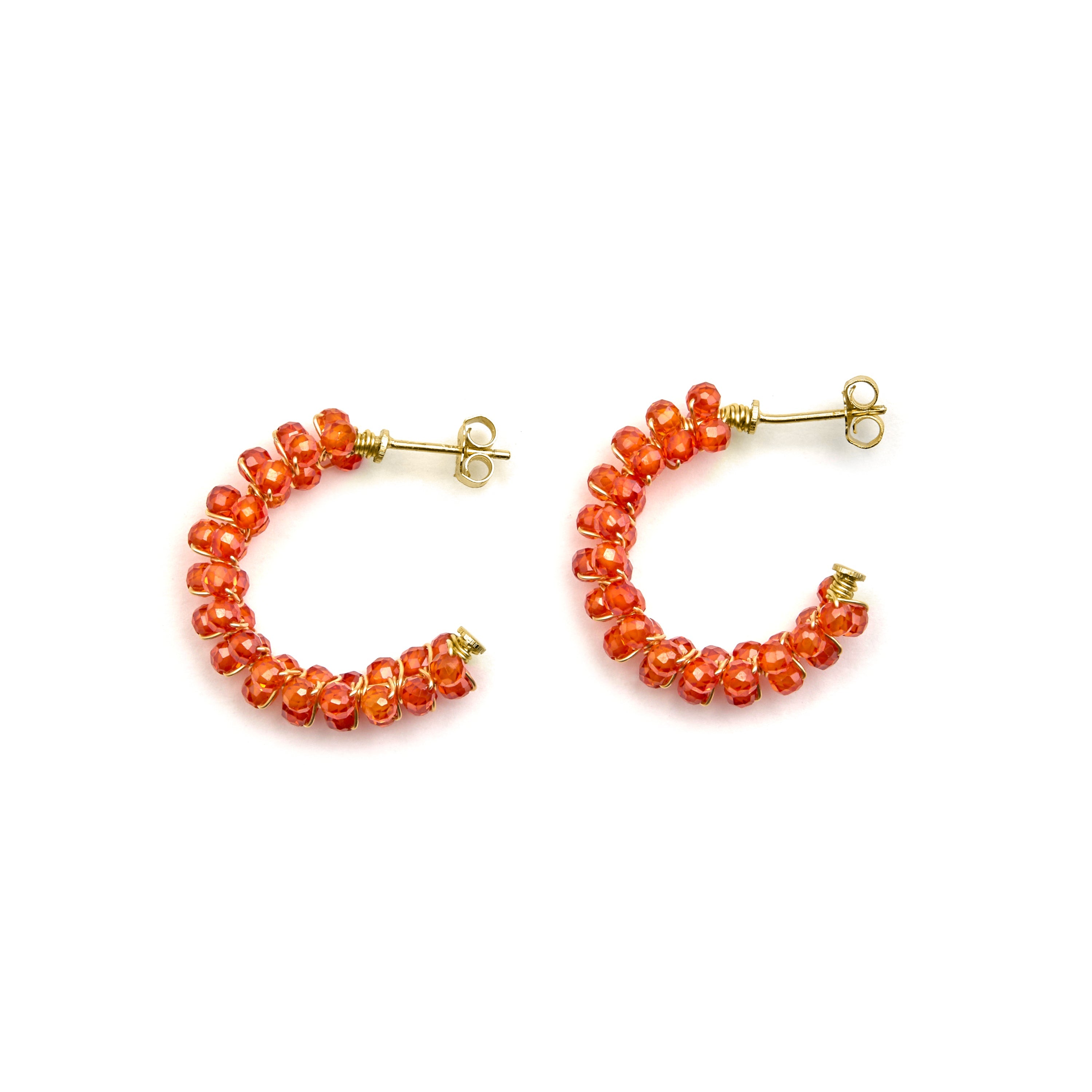 925 Sterling Silver and Orange Crystal Earrings with 18k Gold Finish - Siran