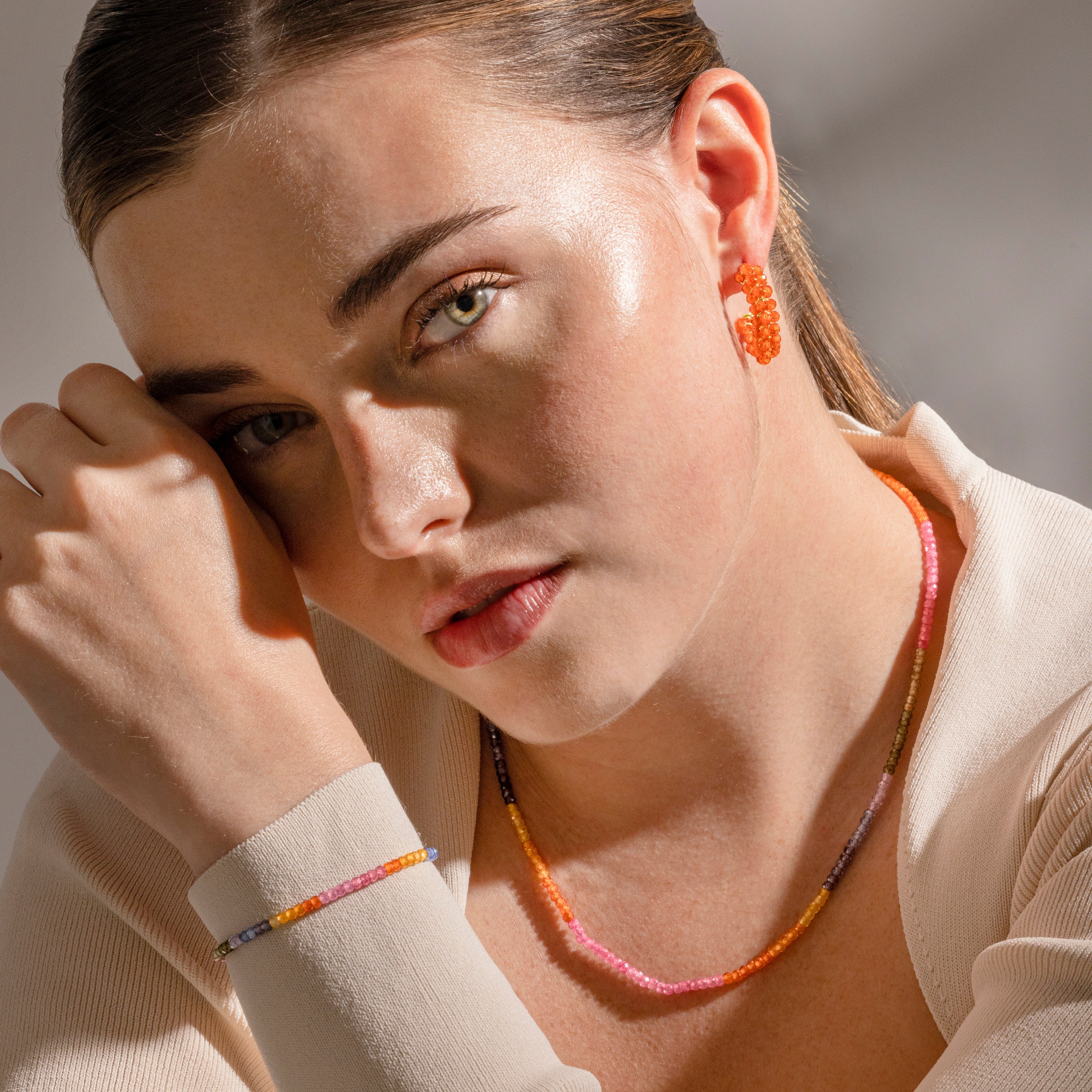 925 Sterling Silver and Orange Crystal Earrings with 18k Gold Finish - Siran