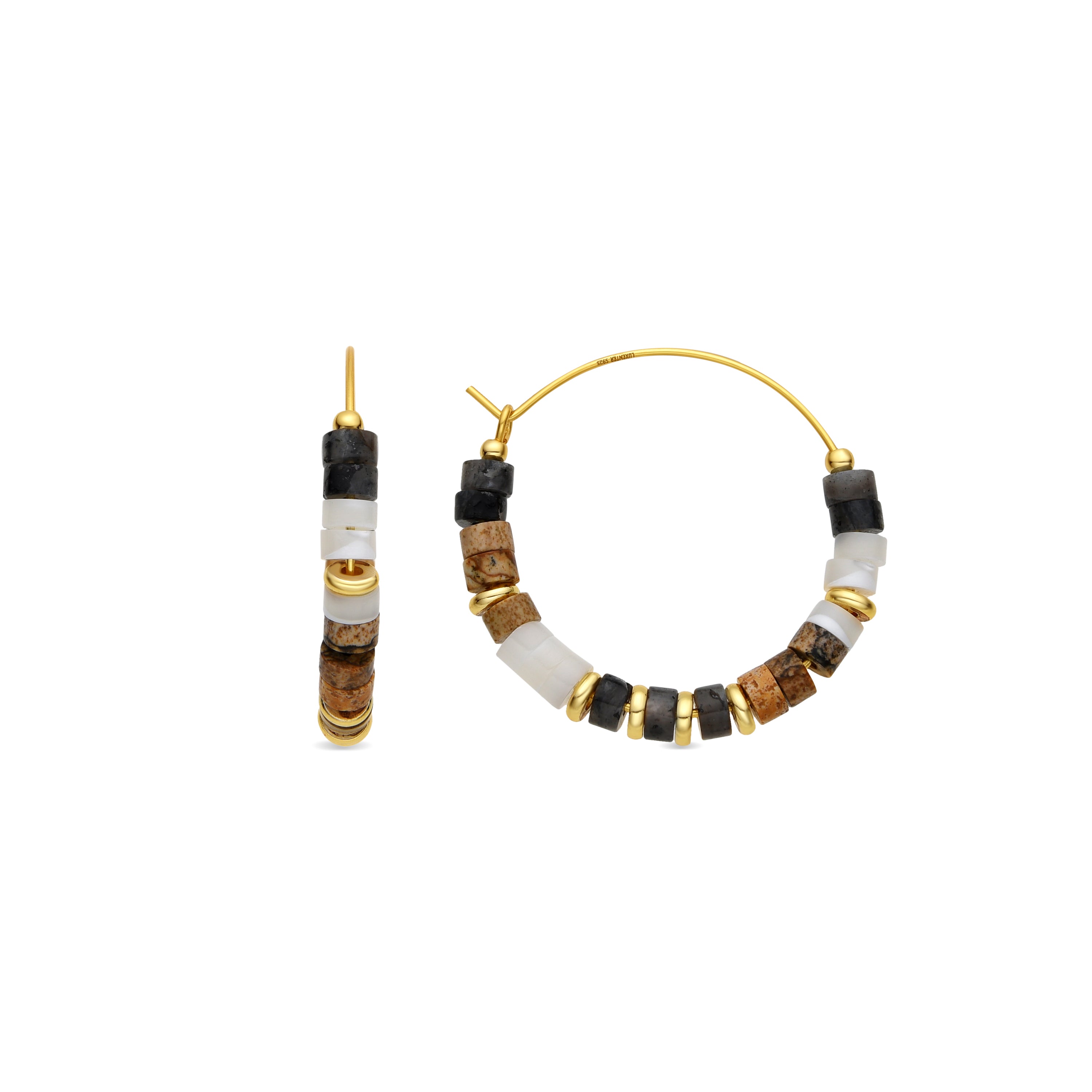 925 Sterling Silver and Tiger&amp;#39;s Eye Earrings with 18k Yellow Gold Finish - Gelmi