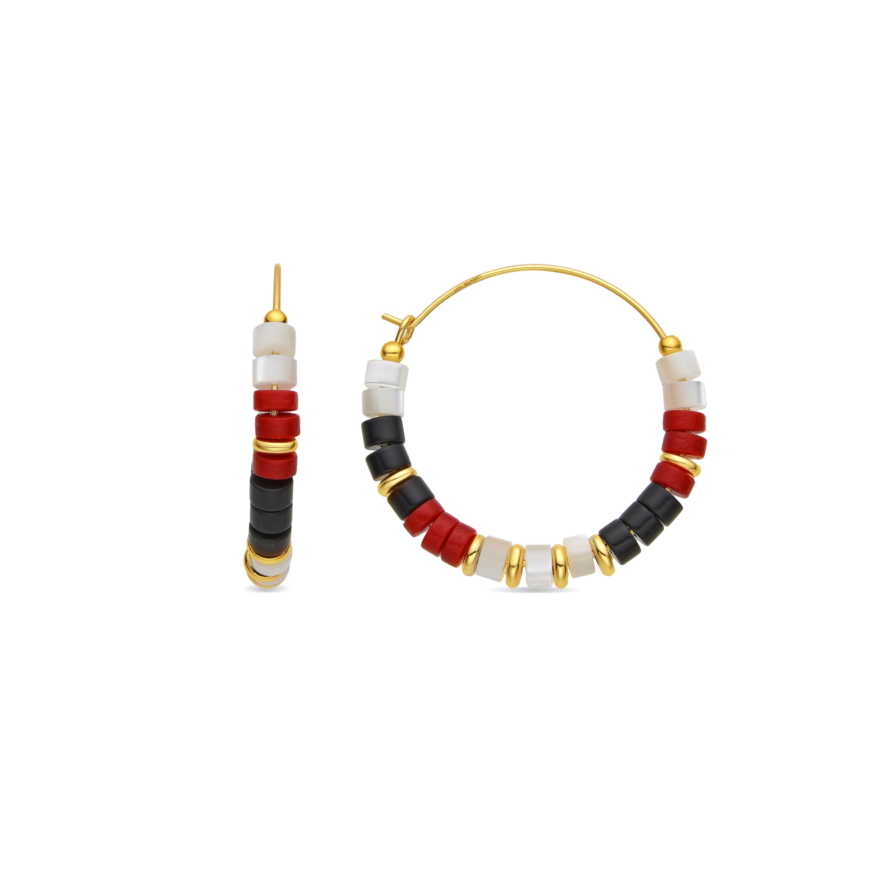 Brincos em Prata 925 e Coral com acabamento em ouro amarelo 18k - Ilmina