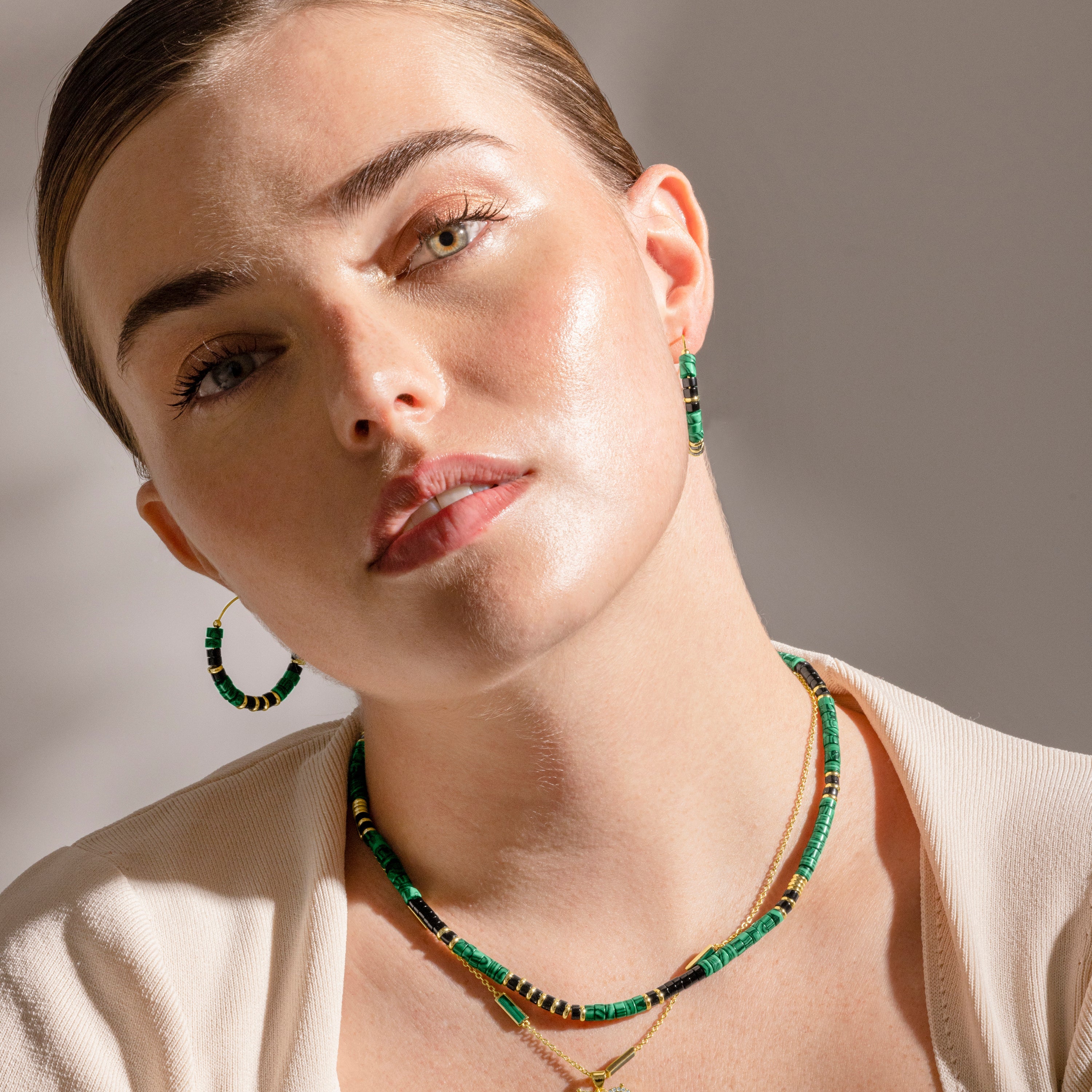 925 Sterling Silver and Malachite Earrings with 18k Gold Finish - Ilmina