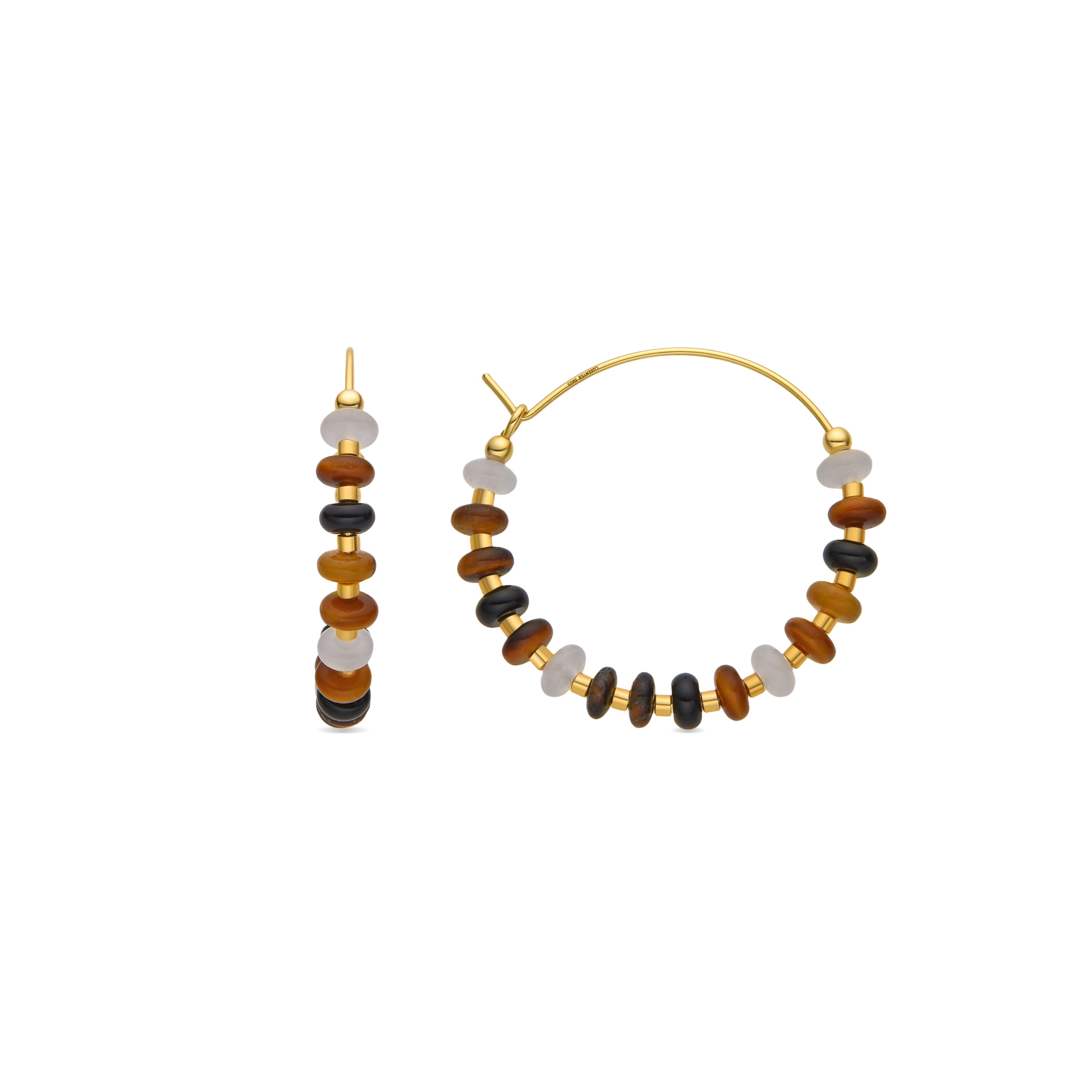 925 Sterling Silver and Tiger&amp;#39;s Eye Earrings with 18k Gold Finish - Yalah