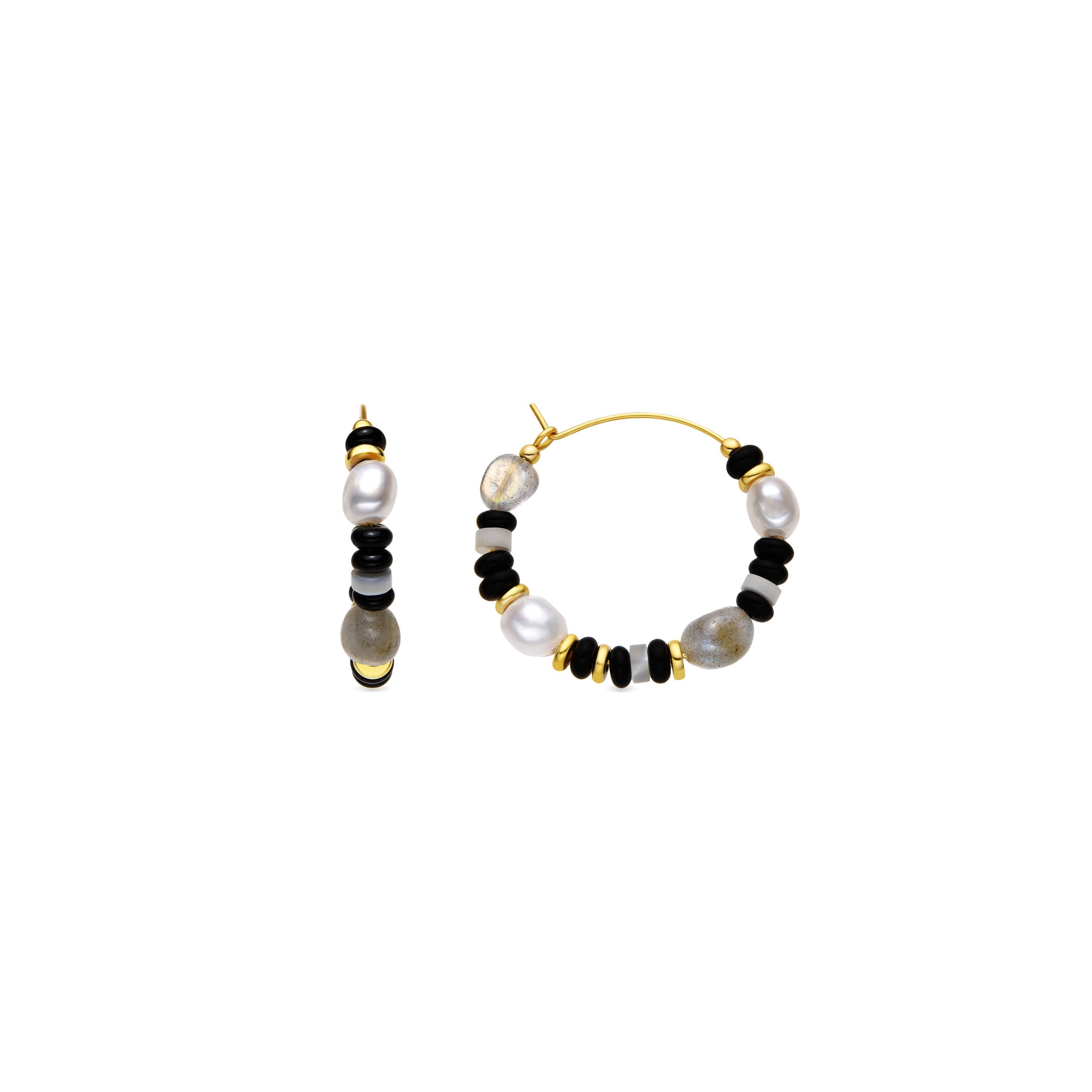 925 Sterling Silver and Onyx Earrings with 18k Gold Finish - Nanys