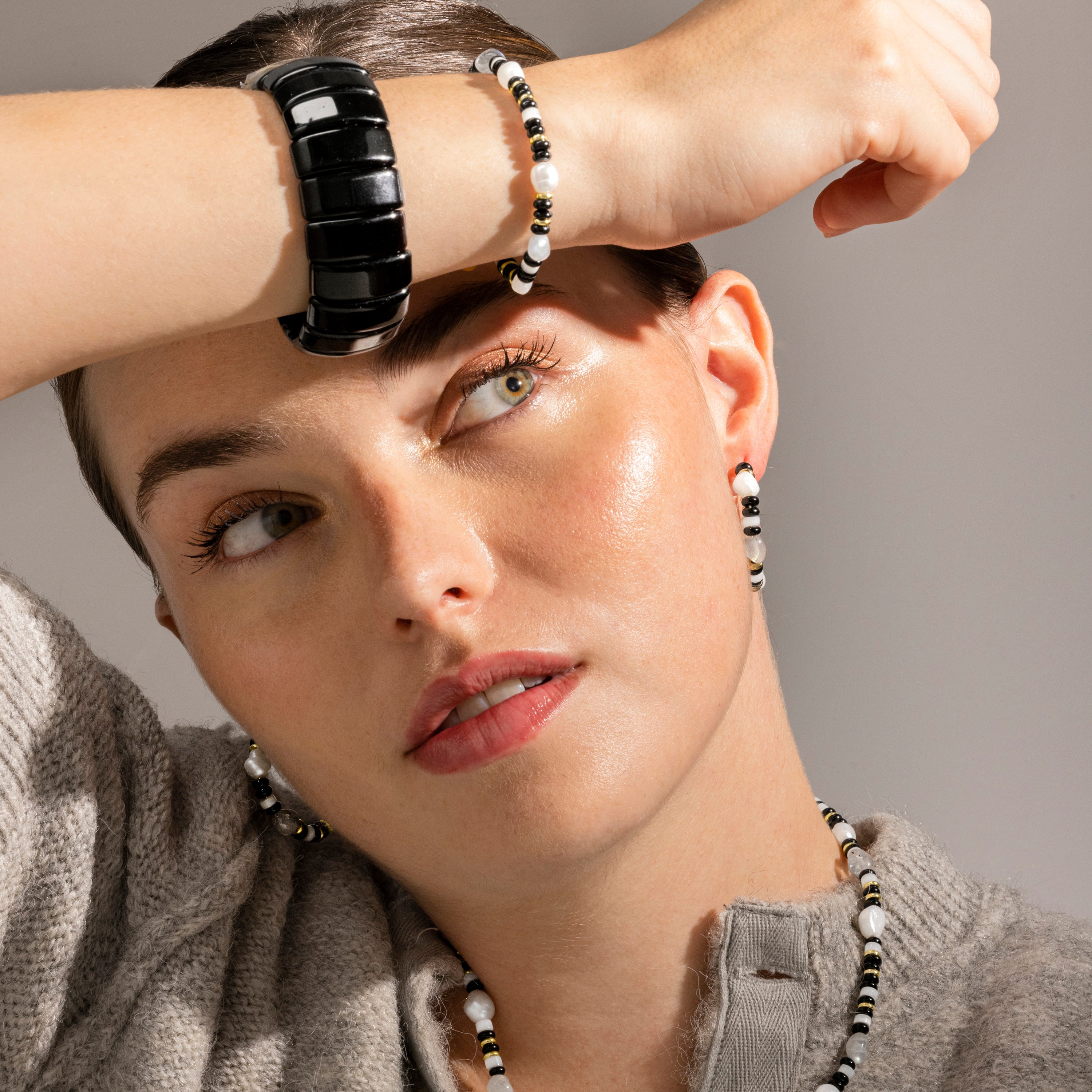 925 Sterling Silver and Onyx Earrings with 18k Gold Finish - Nanys