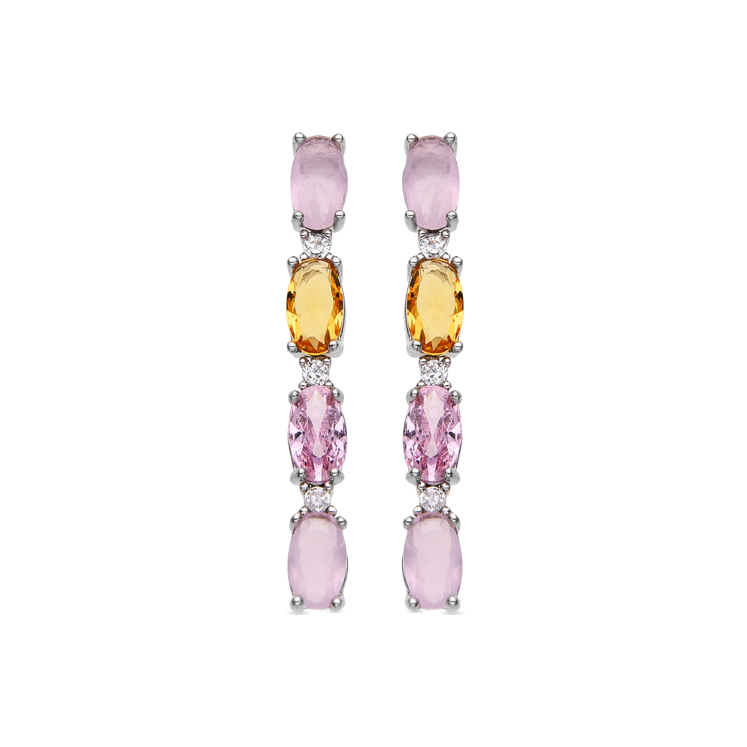 925 Sterling Silver and Multicolor Zirconia Earrings with Rhodium Finish - Guyoth