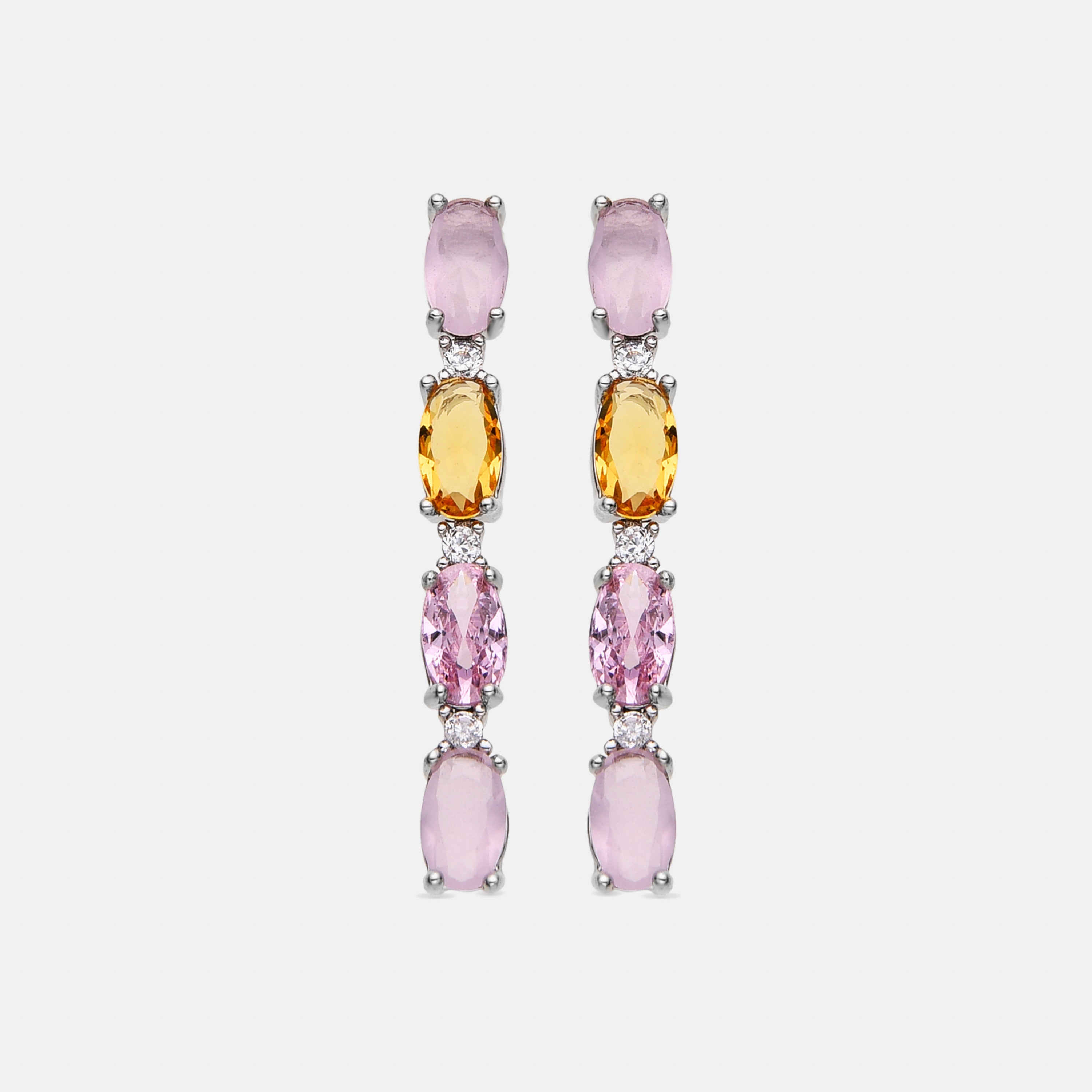 925 Sterling Silver and Multicolor Zirconia Earrings with Rhodium Finish - Guyoth