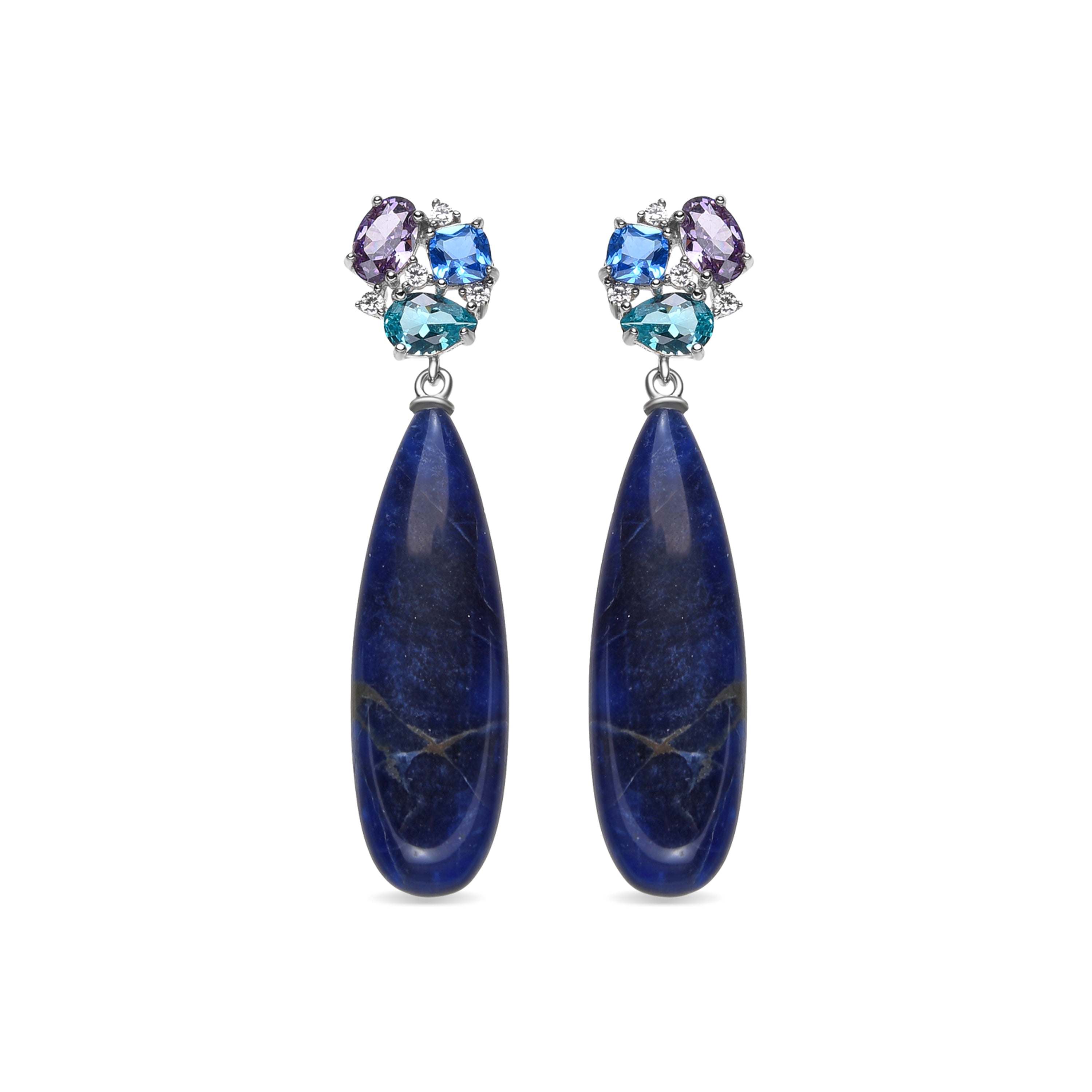 925 Sterling Silver and Multicolor Zirconia Earrings with Rhodium Finish - Orbus