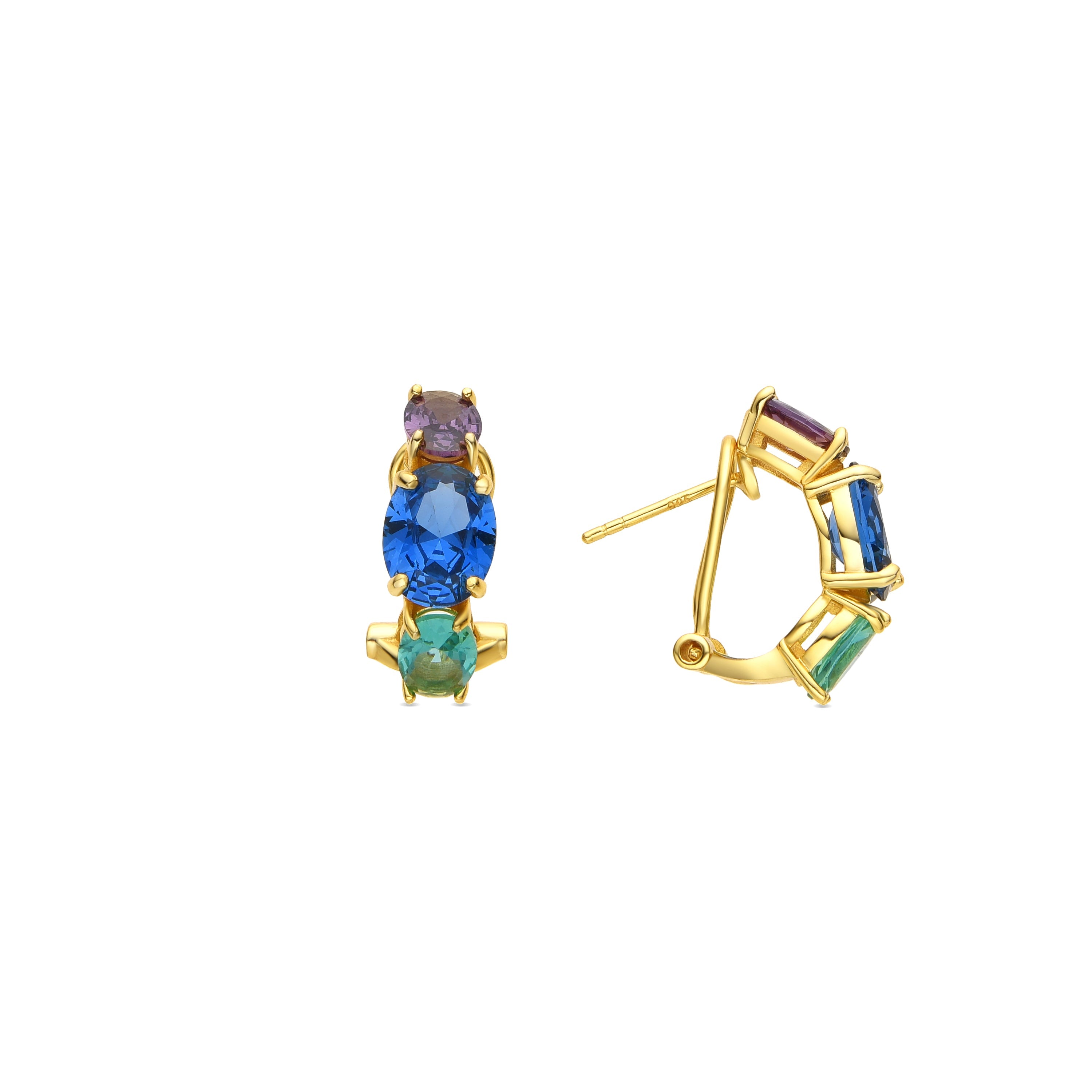 925 Sterling Silver and Multicolor Zirconia Earrings with 18k Gold Finish - Mireb