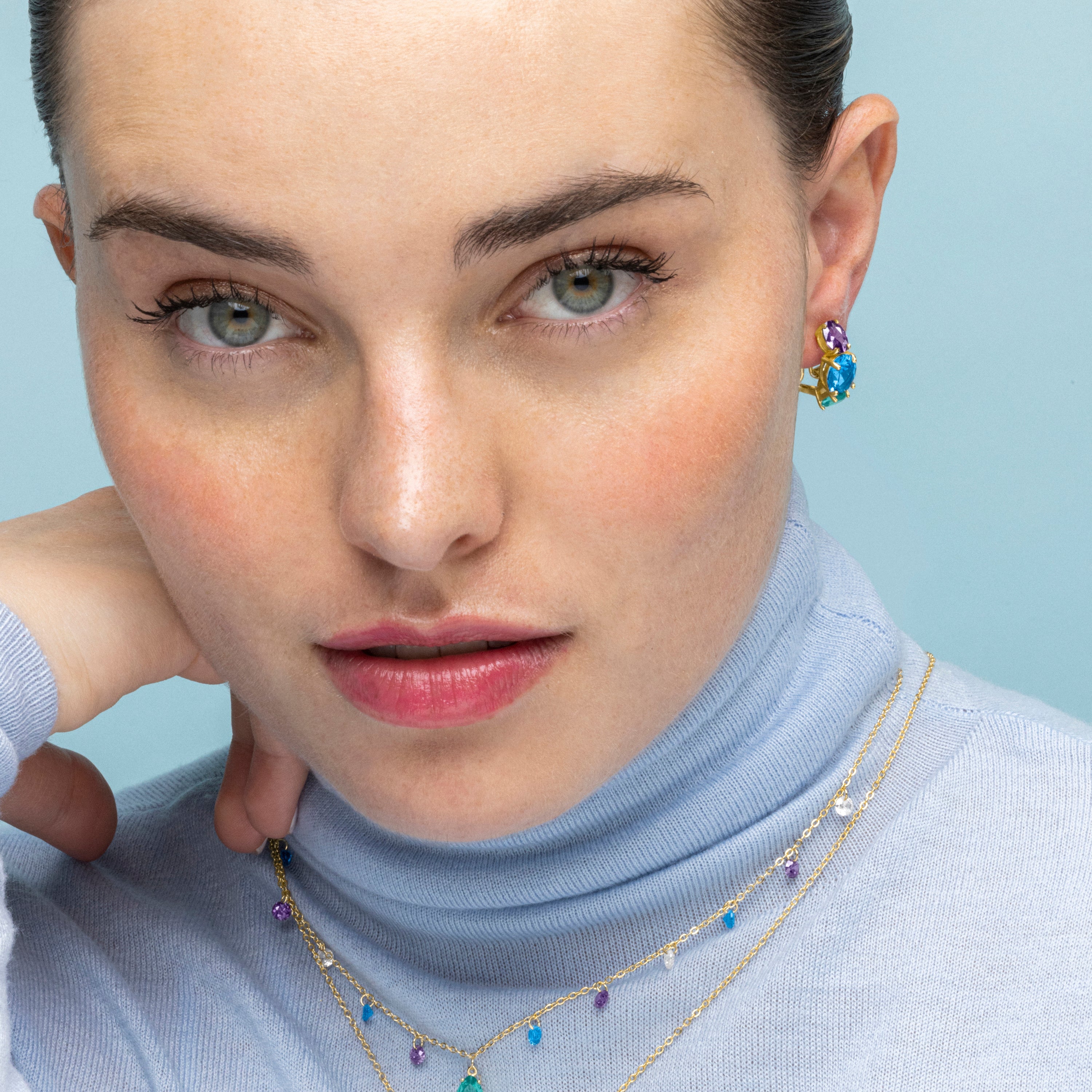 925 Sterling Silver and Multicolor Zirconia Earrings with 18k Gold Finish - Mireb