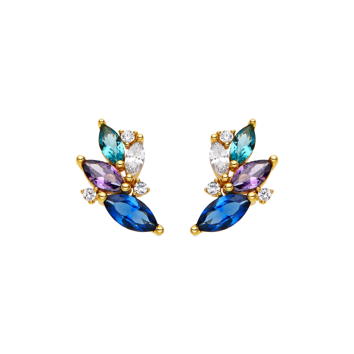 925 Sterling Silver and Multicolor Zirconia Earrings with 18k Gold Finish - Dainki